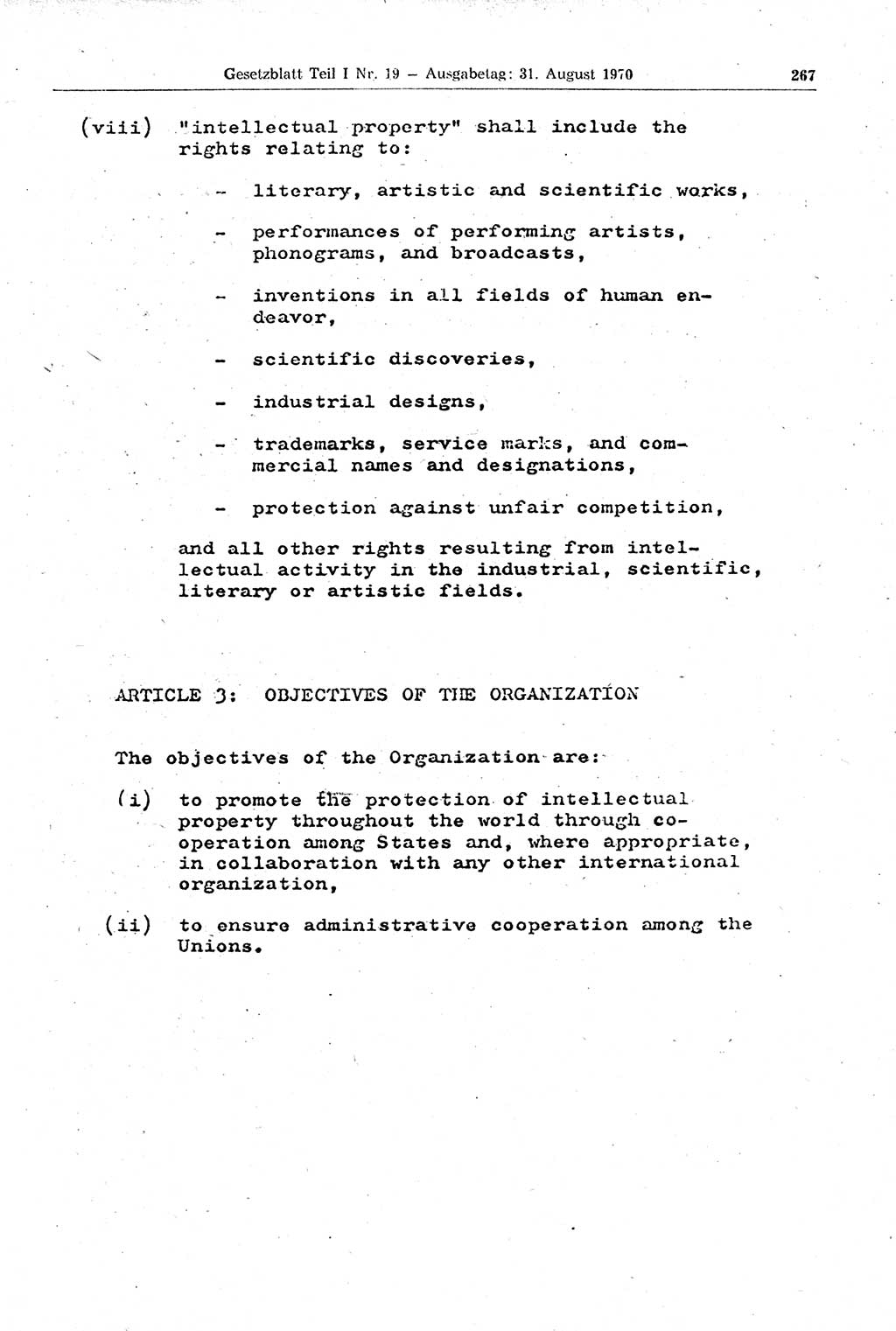 Gesetzblatt (GBl.) der Deutschen Demokratischen Republik (DDR) Teil Ⅰ 1970, Seite 267 (GBl. DDR Ⅰ 1970, S. 267)