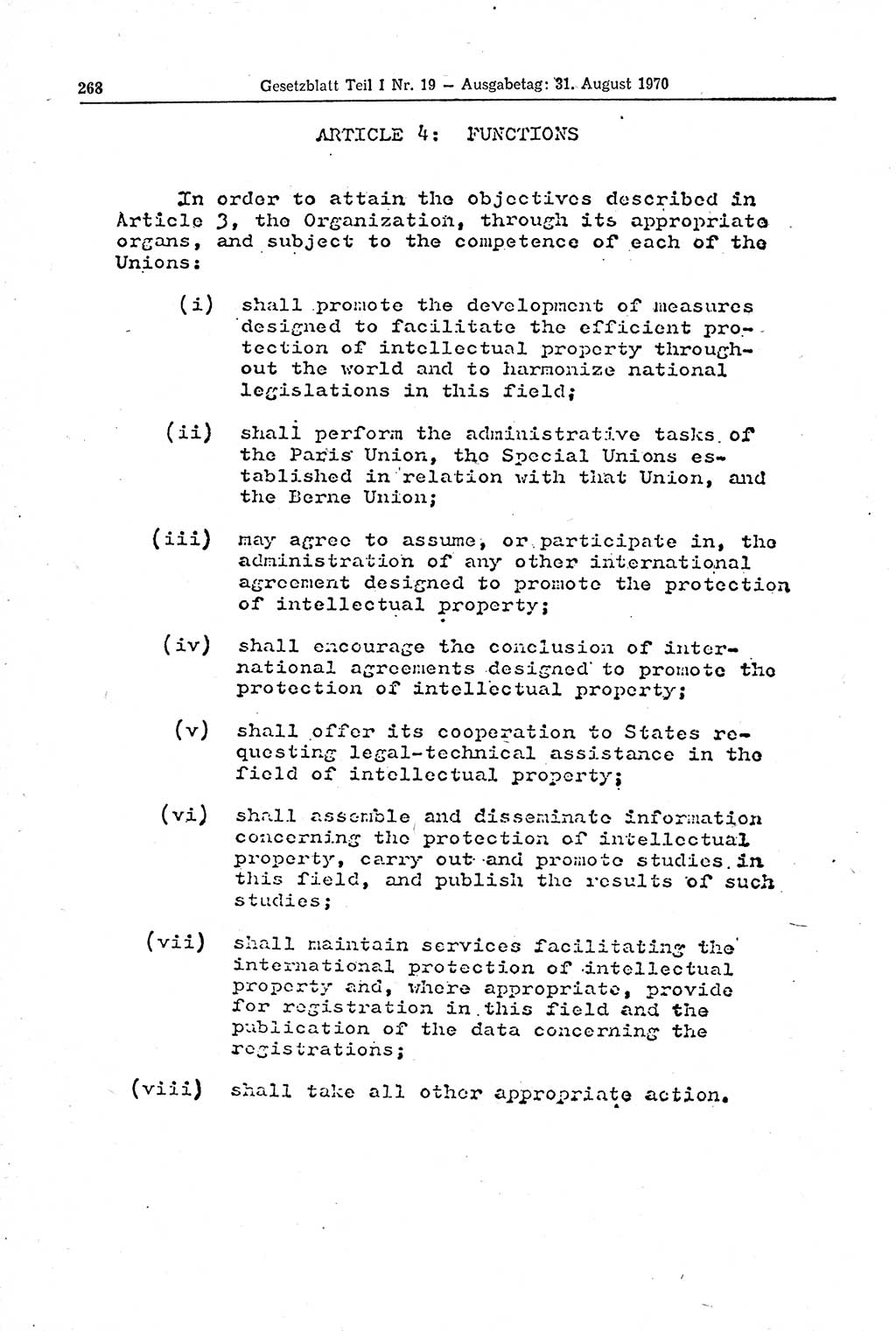 Gesetzblatt (GBl.) der Deutschen Demokratischen Republik (DDR) Teil Ⅰ 1970, Seite 268 (GBl. DDR Ⅰ 1970, S. 268)
