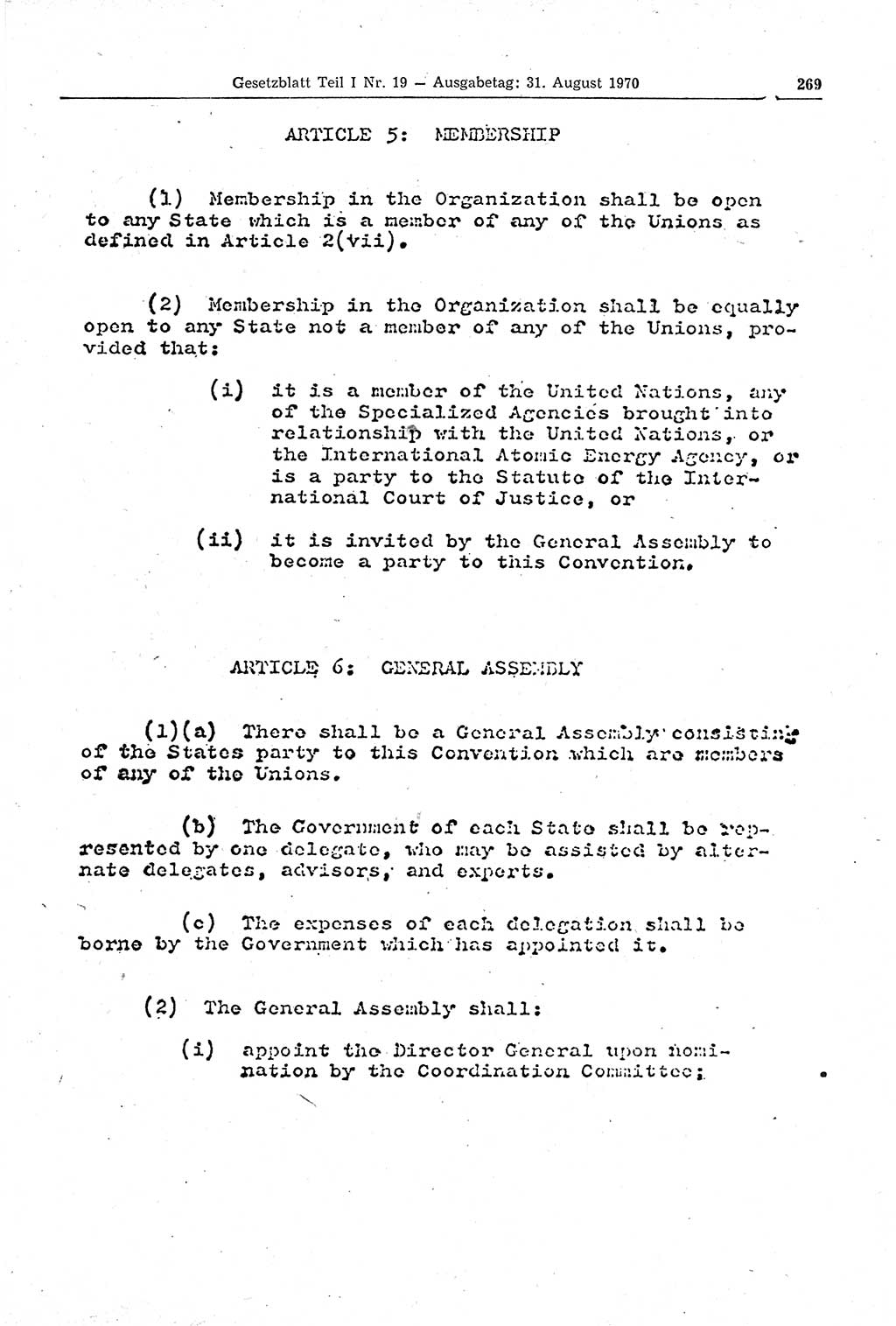 Gesetzblatt (GBl.) der Deutschen Demokratischen Republik (DDR) Teil Ⅰ 1970, Seite 269 (GBl. DDR Ⅰ 1970, S. 269)