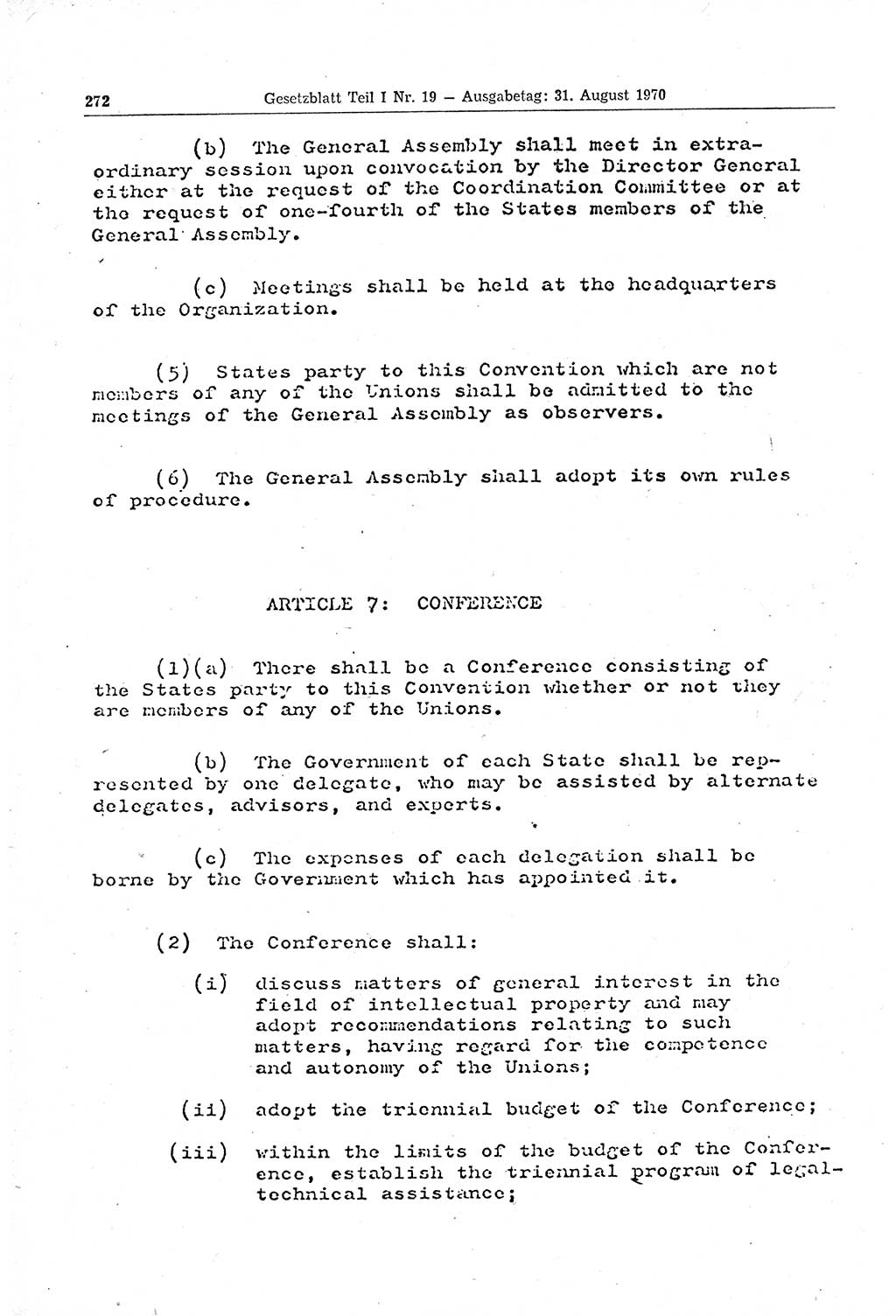 Gesetzblatt (GBl.) der Deutschen Demokratischen Republik (DDR) Teil Ⅰ 1970, Seite 272 (GBl. DDR Ⅰ 1970, S. 272)