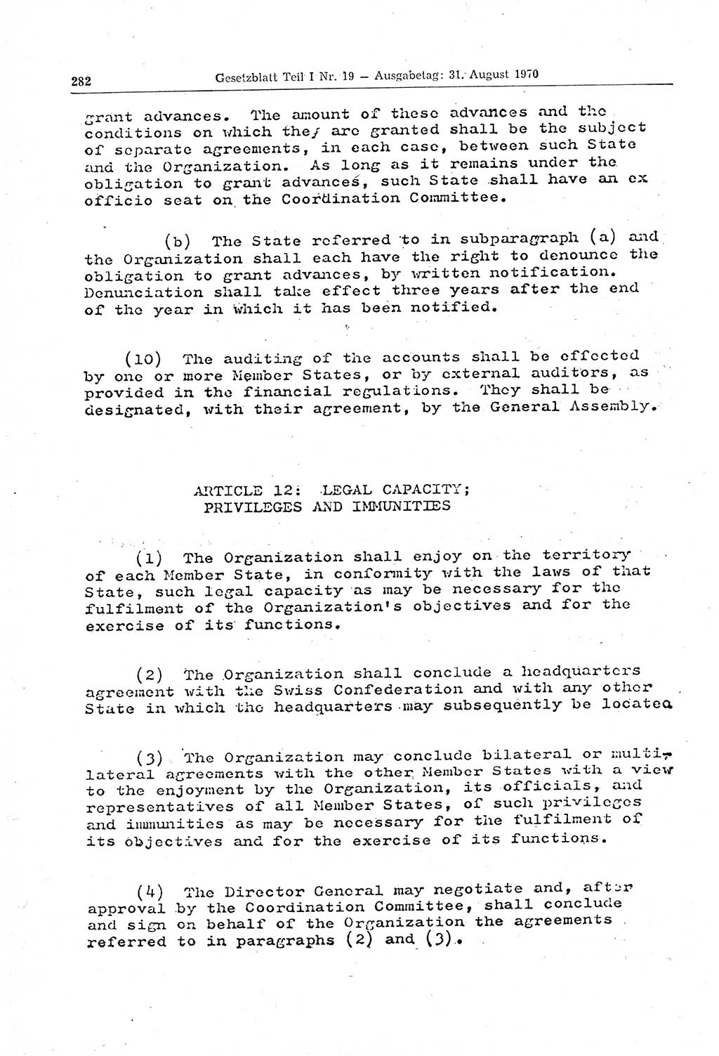 Gesetzblatt (GBl.) der Deutschen Demokratischen Republik (DDR) Teil Ⅰ 1970, Seite 282 (GBl. DDR Ⅰ 1970, S. 282)