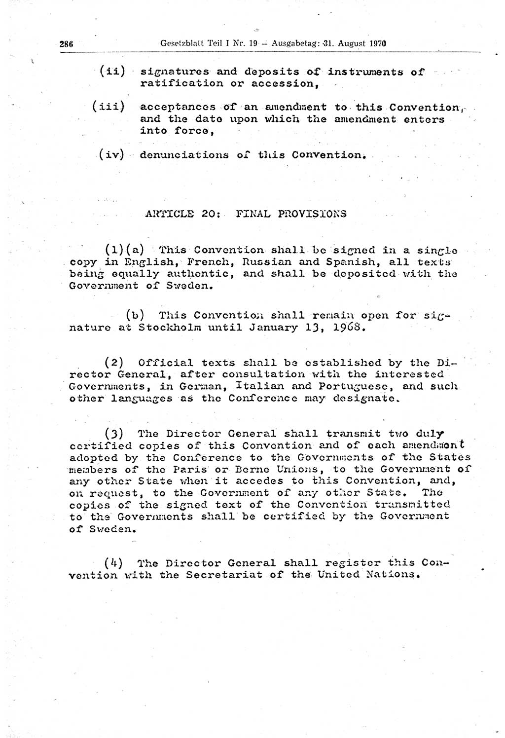 Gesetzblatt (GBl.) der Deutschen Demokratischen Republik (DDR) Teil Ⅰ 1970, Seite 286 (GBl. DDR Ⅰ 1970, S. 286)
