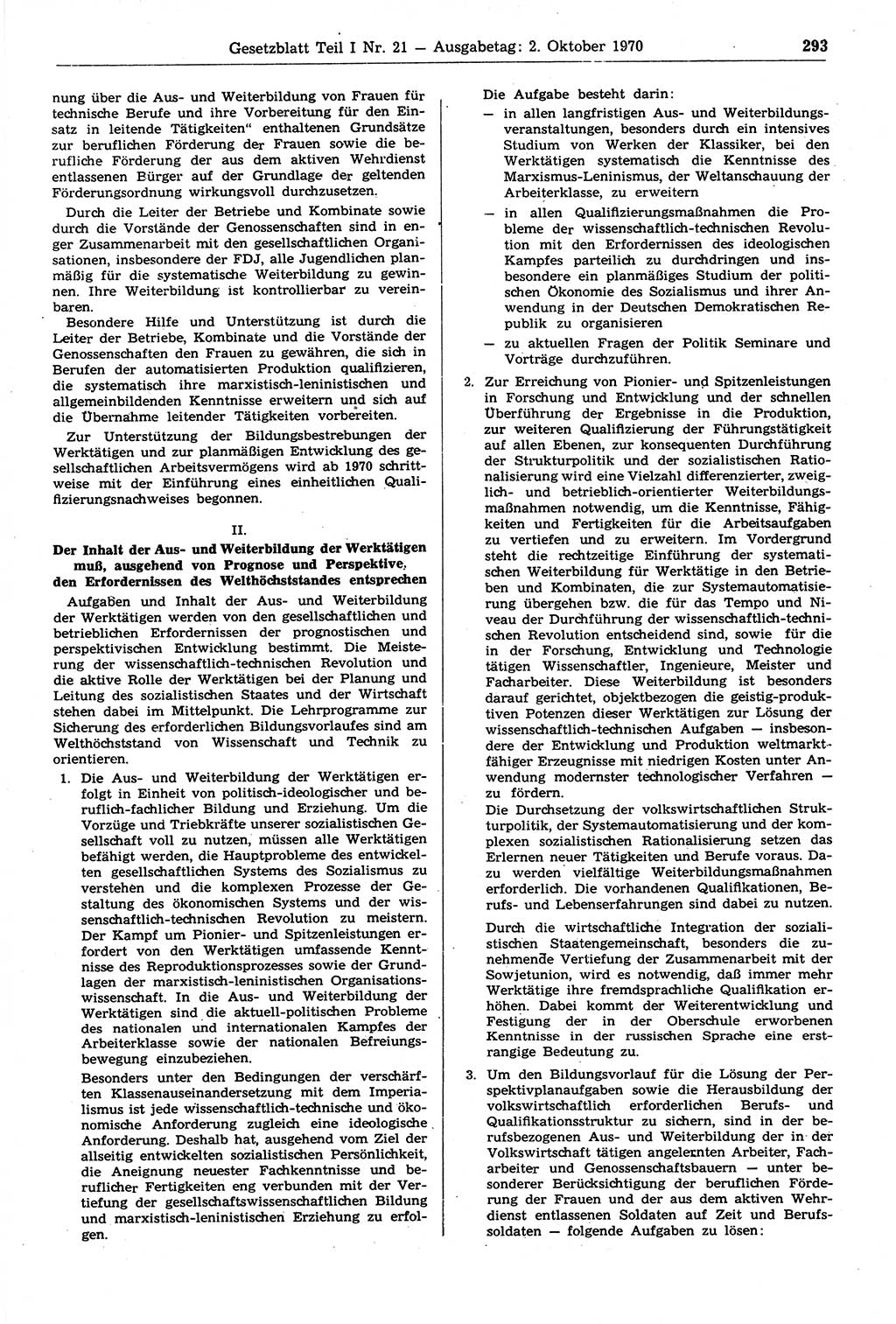 Gesetzblatt (GBl.) der Deutschen Demokratischen Republik (DDR) Teil Ⅰ 1970, Seite 293 (GBl. DDR Ⅰ 1970, S. 293)