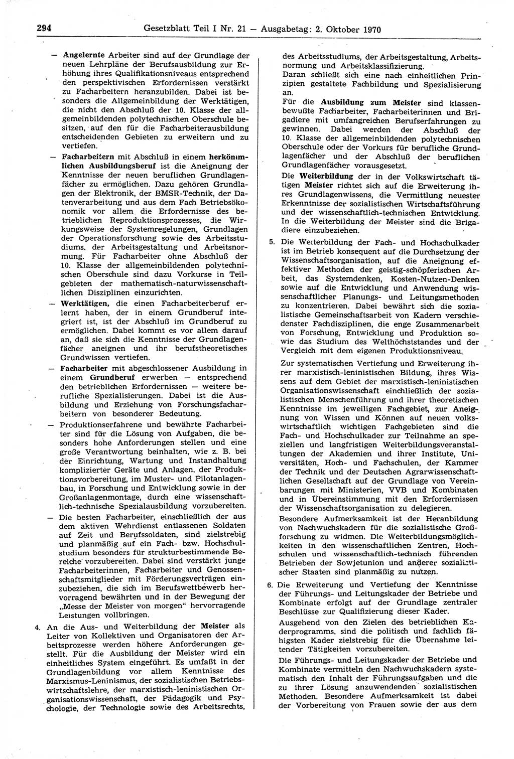 Gesetzblatt (GBl.) der Deutschen Demokratischen Republik (DDR) Teil Ⅰ 1970, Seite 294 (GBl. DDR Ⅰ 1970, S. 294)