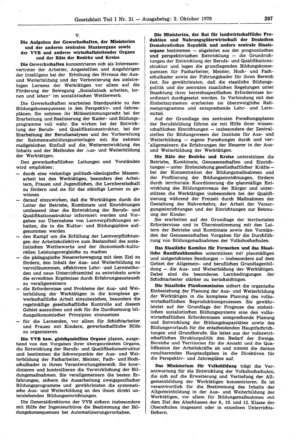 Gesetzblatt (GBl.) der Deutschen Demokratischen Republik (DDR) Teil Ⅰ 1970, Seite 297 (GBl. DDR Ⅰ 1970, S. 297)