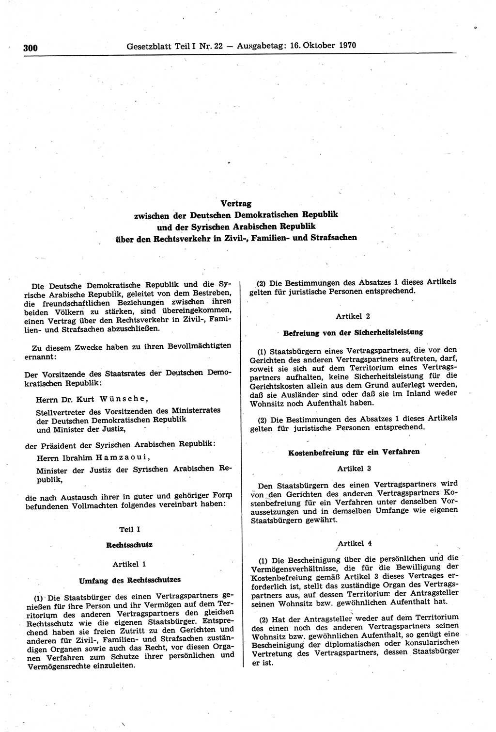 Gesetzblatt (GBl.) der Deutschen Demokratischen Republik (DDR) Teil Ⅰ 1970, Seite 300 (GBl. DDR Ⅰ 1970, S. 300)