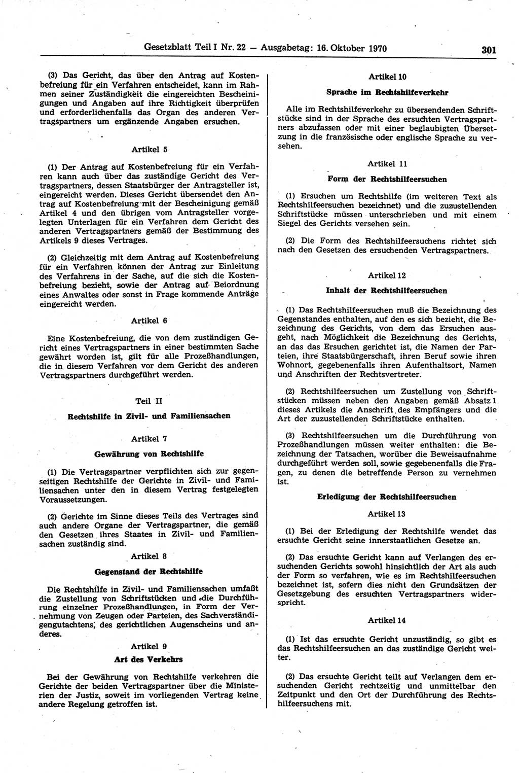 Gesetzblatt (GBl.) der Deutschen Demokratischen Republik (DDR) Teil Ⅰ 1970, Seite 301 (GBl. DDR Ⅰ 1970, S. 301)