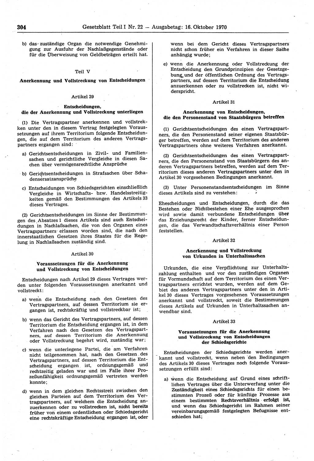 Gesetzblatt (GBl.) der Deutschen Demokratischen Republik (DDR) Teil Ⅰ 1970, Seite 304 (GBl. DDR Ⅰ 1970, S. 304)