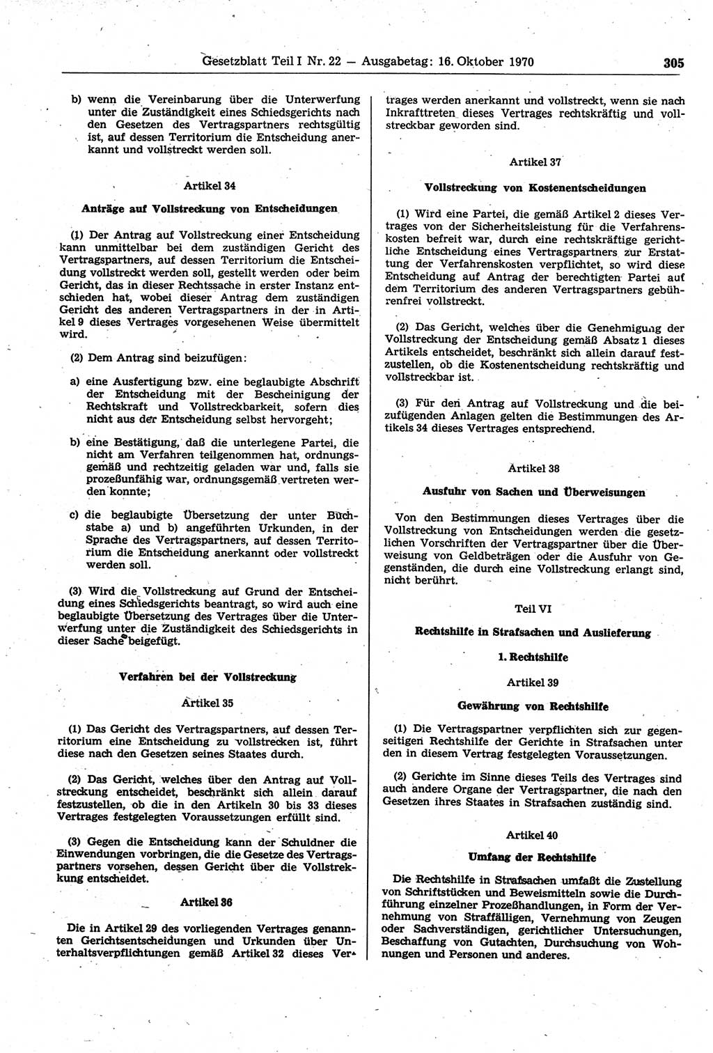 Gesetzblatt (GBl.) der Deutschen Demokratischen Republik (DDR) Teil Ⅰ 1970, Seite 305 (GBl. DDR Ⅰ 1970, S. 305)