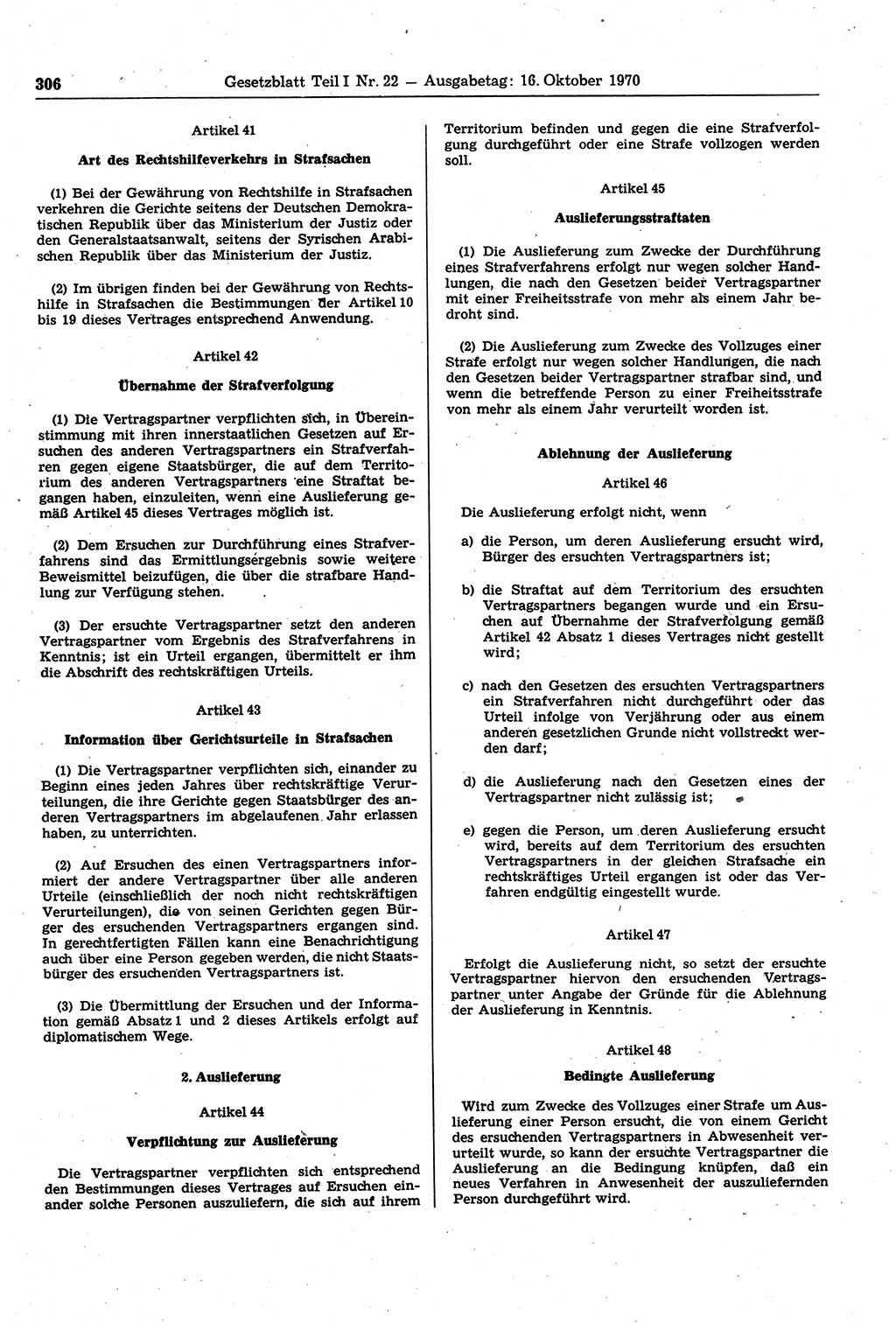 Gesetzblatt (GBl.) der Deutschen Demokratischen Republik (DDR) Teil Ⅰ 1970, Seite 306 (GBl. DDR Ⅰ 1970, S. 306)