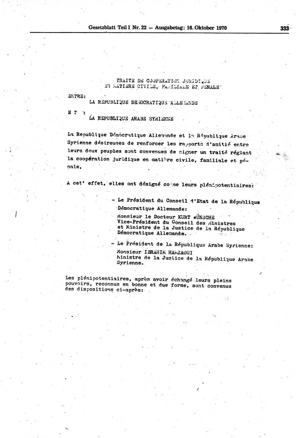 Gesetzblatt (GBl.) der Deutschen Demokratischen Republik (DDR) Teil Ⅰ 1970, Seite 333 (GBl. DDR Ⅰ 1970, S. 333)