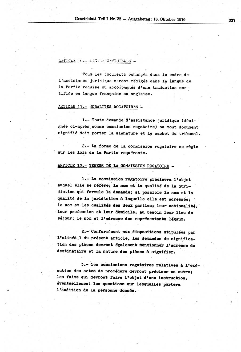 Gesetzblatt (GBl.) der Deutschen Demokratischen Republik (DDR) Teil Ⅰ 1970, Seite 337 (GBl. DDR Ⅰ 1970, S. 337)