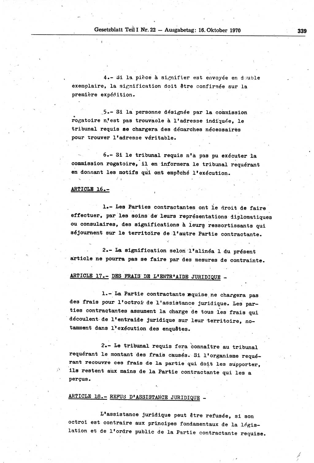 Gesetzblatt (GBl.) der Deutschen Demokratischen Republik (DDR) Teil Ⅰ 1970, Seite 339 (GBl. DDR Ⅰ 1970, S. 339)