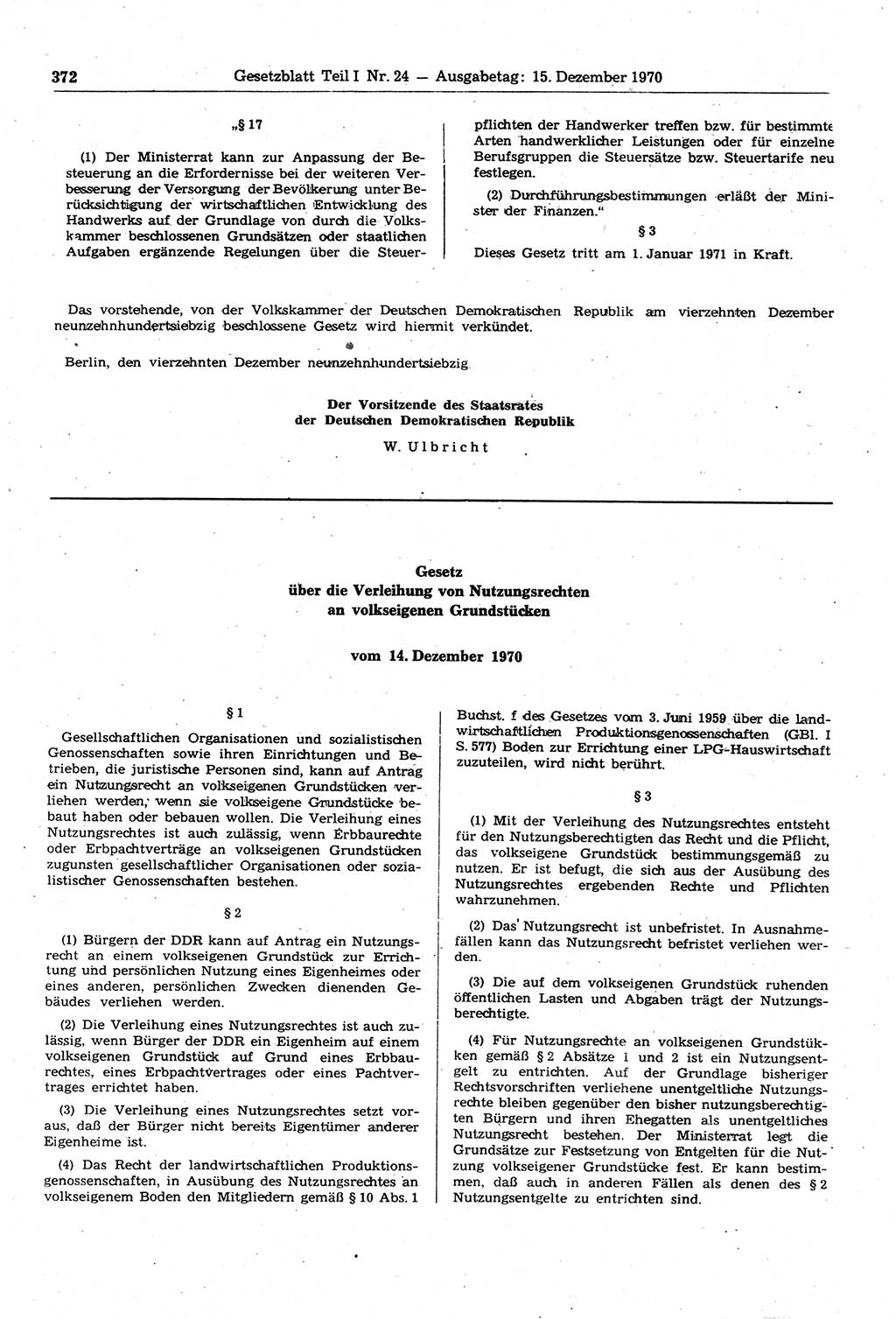 Gesetzblatt (GBl.) der Deutschen Demokratischen Republik (DDR) Teil Ⅰ 1970, Seite 372 (GBl. DDR Ⅰ 1970, S. 372)