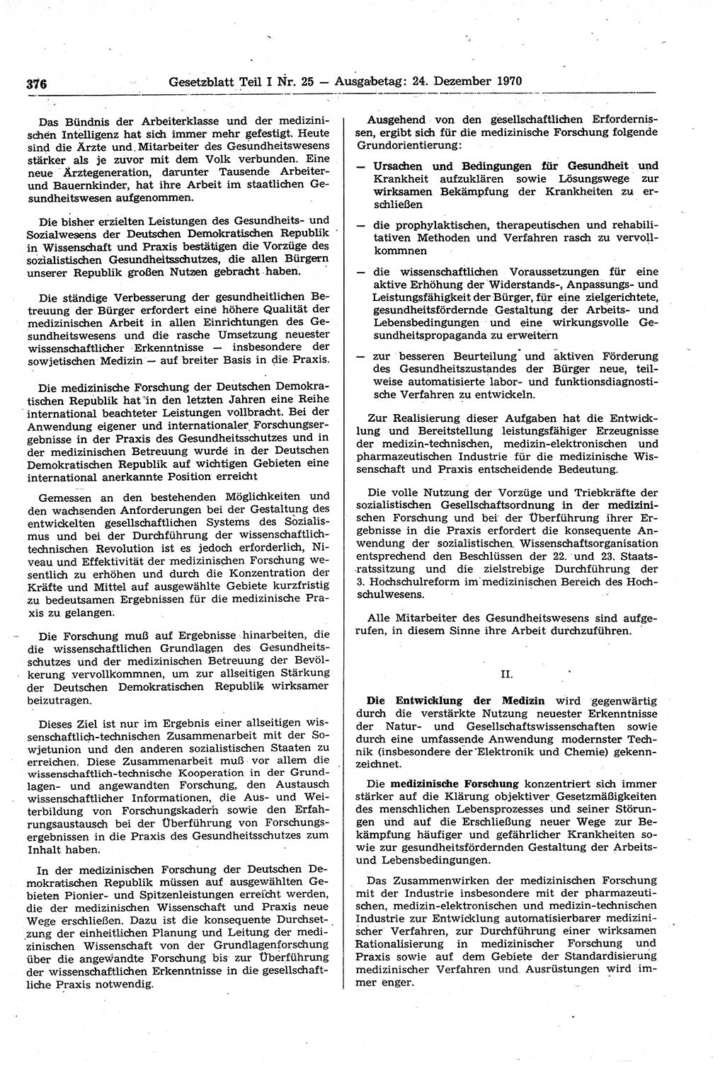 Gesetzblatt (GBl.) der Deutschen Demokratischen Republik (DDR) Teil Ⅰ 1970, Seite 376 (GBl. DDR Ⅰ 1970, S. 376)