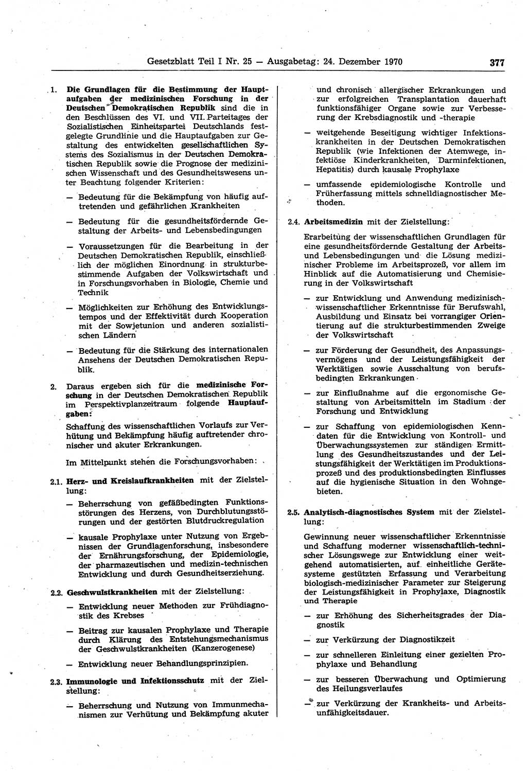 Gesetzblatt (GBl.) der Deutschen Demokratischen Republik (DDR) Teil Ⅰ 1970, Seite 377 (GBl. DDR Ⅰ 1970, S. 377)