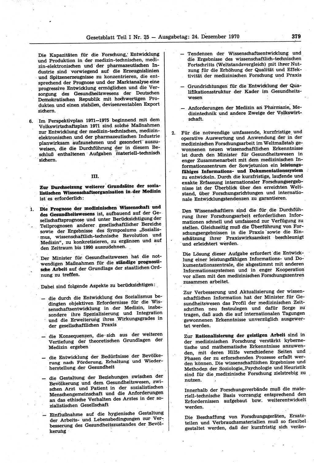 Gesetzblatt (GBl.) der Deutschen Demokratischen Republik (DDR) Teil Ⅰ 1970, Seite 379 (GBl. DDR Ⅰ 1970, S. 379)