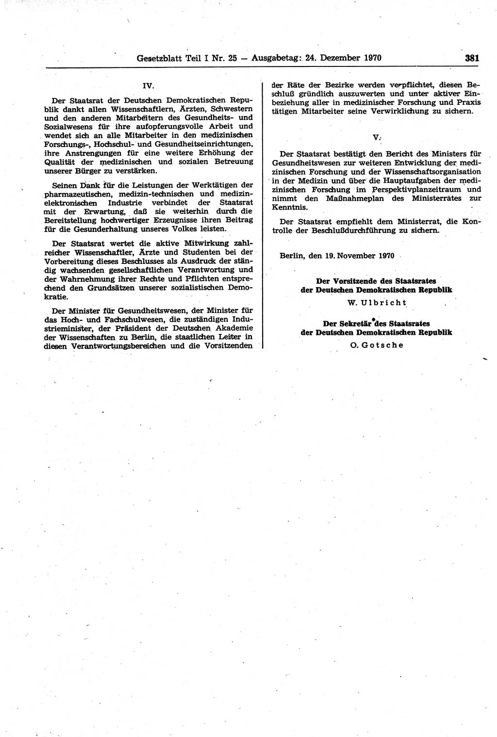 Gesetzblatt (GBl.) der Deutschen Demokratischen Republik (DDR) Teil Ⅰ 1970, Seite 381 (GBl. DDR Ⅰ 1970, S. 381)
