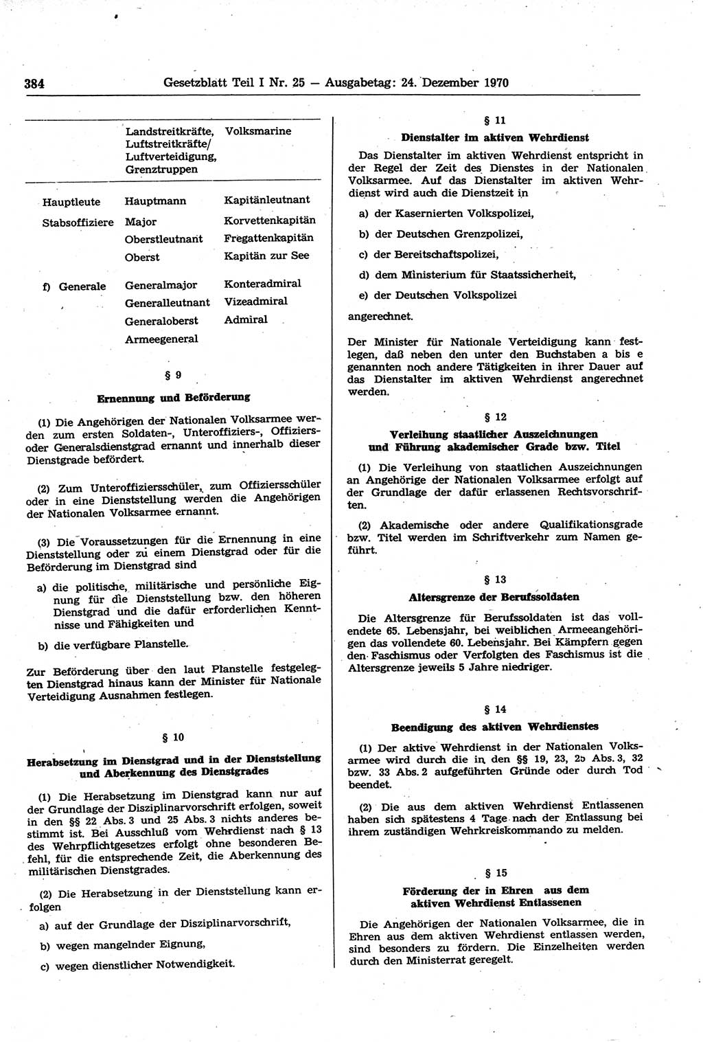 Gesetzblatt (GBl.) der Deutschen Demokratischen Republik (DDR) Teil Ⅰ 1970, Seite 384 (GBl. DDR Ⅰ 1970, S. 384)