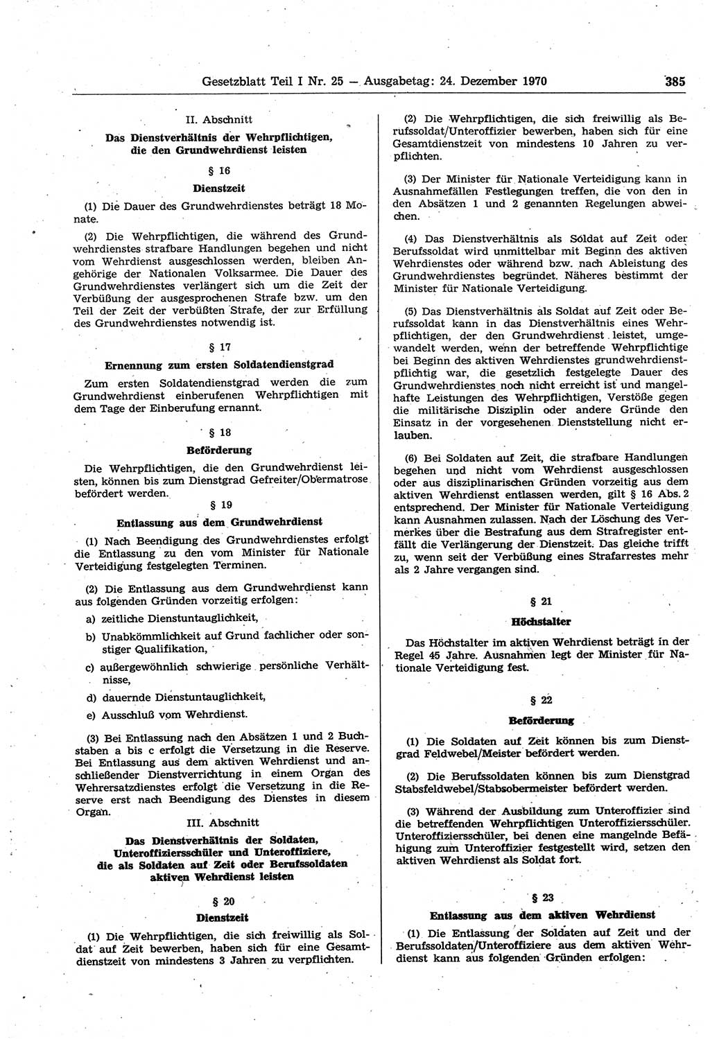 Gesetzblatt (GBl.) der Deutschen Demokratischen Republik (DDR) Teil Ⅰ 1970, Seite 385 (GBl. DDR Ⅰ 1970, S. 385)