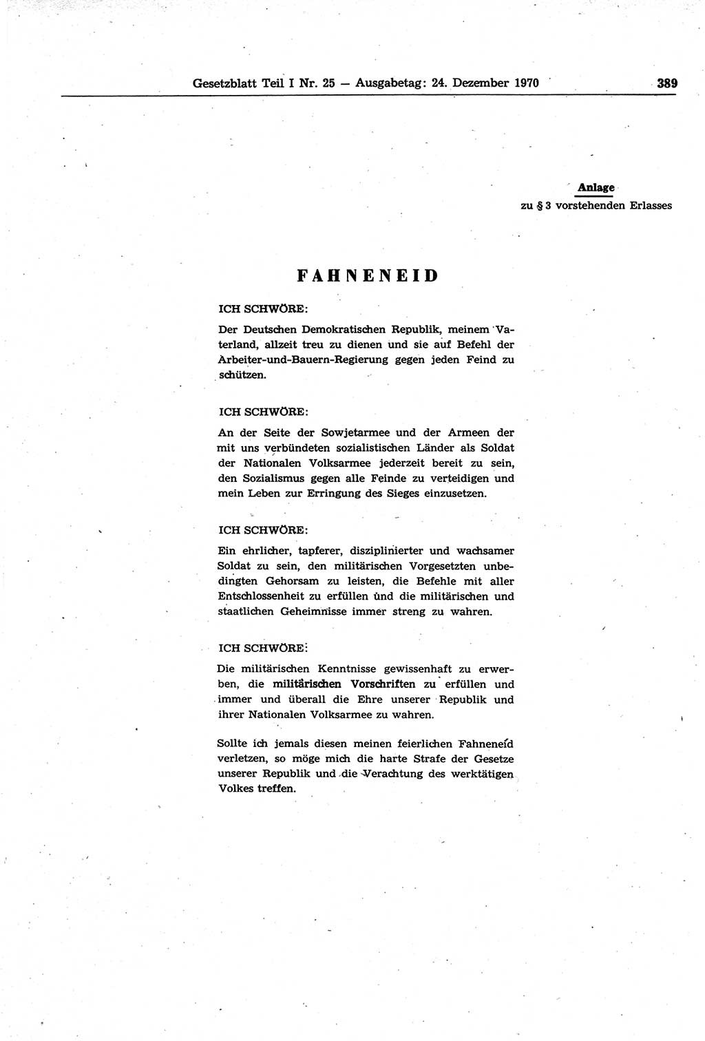 Gesetzblatt (GBl.) der Deutschen Demokratischen Republik (DDR) Teil Ⅰ 1970, Seite 389 (GBl. DDR Ⅰ 1970, S. 389)