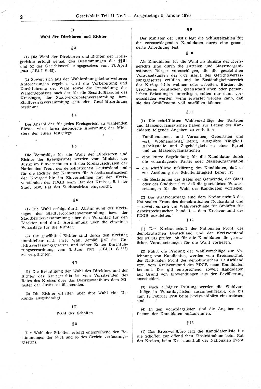 Gesetzblatt (GBl.) der Deutschen Demokratischen Republik (DDR) Teil ⅠⅠ 1970, Seite 2 (GBl. DDR ⅠⅠ 1970, S. 2)
