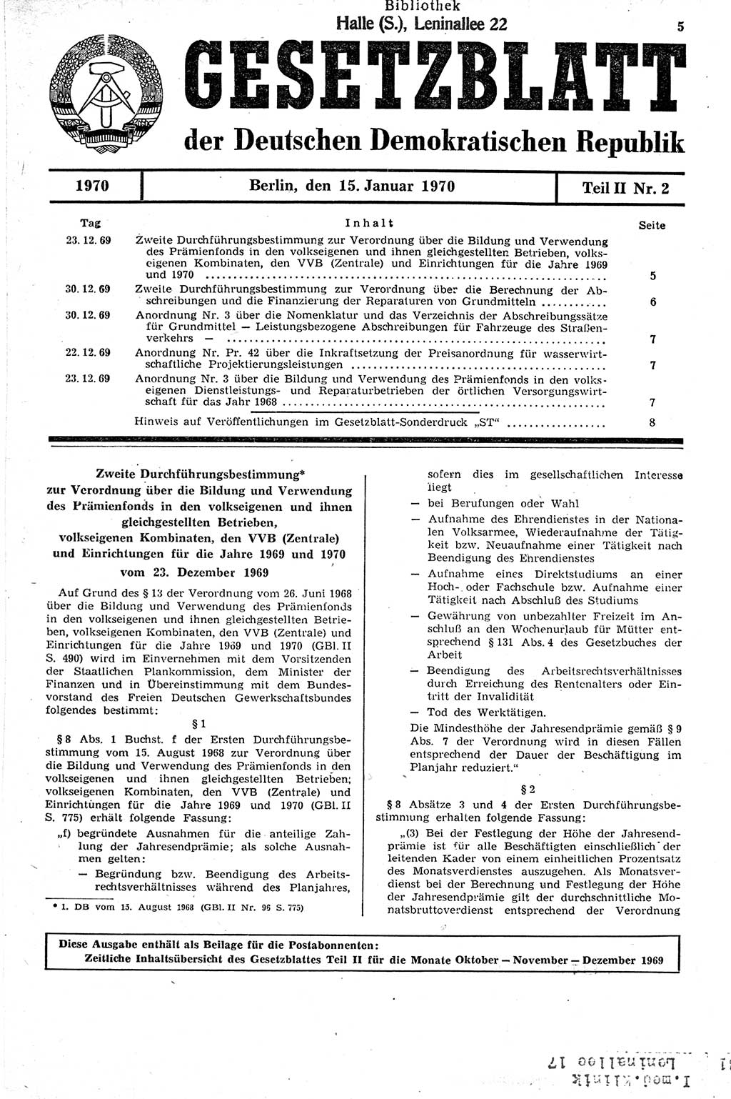 Gesetzblatt (GBl.) der Deutschen Demokratischen Republik (DDR) Teil ⅠⅠ 1970, Seite 5 (GBl. DDR ⅠⅠ 1970, S. 5)