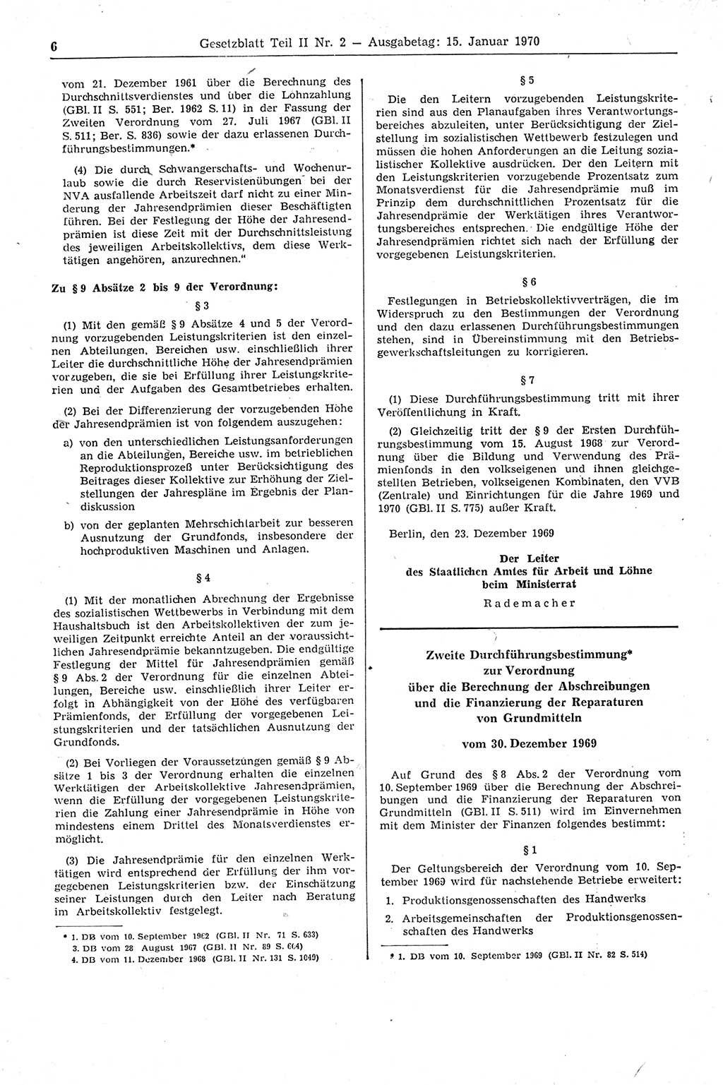 Gesetzblatt (GBl.) der Deutschen Demokratischen Republik (DDR) Teil ⅠⅠ 1970, Seite 6 (GBl. DDR ⅠⅠ 1970, S. 6)