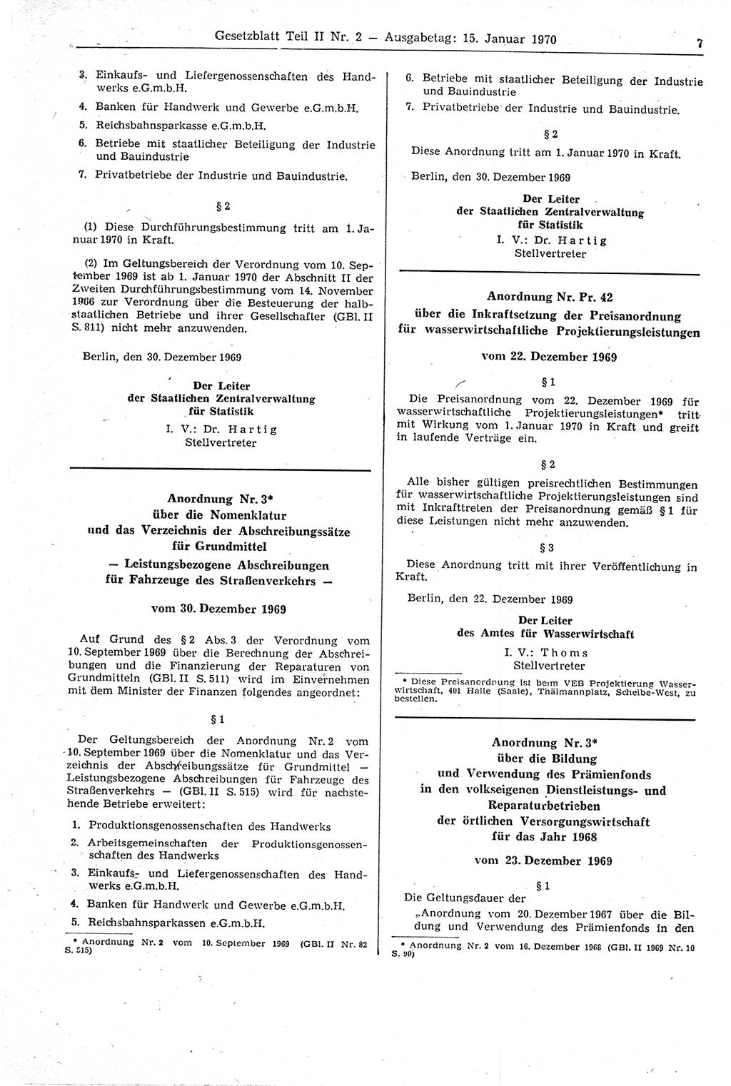 Gesetzblatt (GBl.) der Deutschen Demokratischen Republik (DDR) Teil ⅠⅠ 1970, Seite 7 (GBl. DDR ⅠⅠ 1970, S. 7)