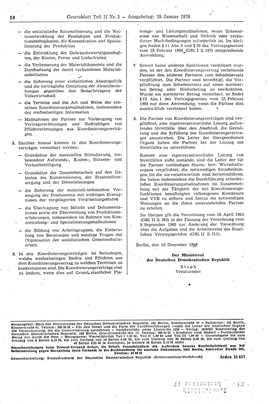 Gesetzblatt (GBl.) der Deutschen Demokratischen Republik (DDR) Teil ⅠⅠ 1970, Seite 10 (GBl. DDR ⅠⅠ 1970, S. 10)