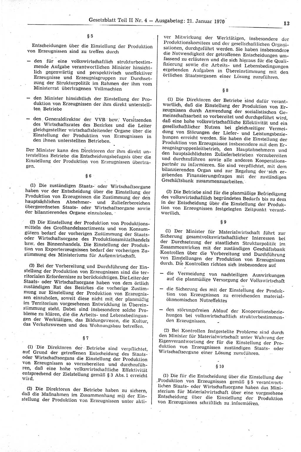 Gesetzblatt (GBl.) der Deutschen Demokratischen Republik (DDR) Teil ⅠⅠ 1970, Seite 13 (GBl. DDR ⅠⅠ 1970, S. 13)