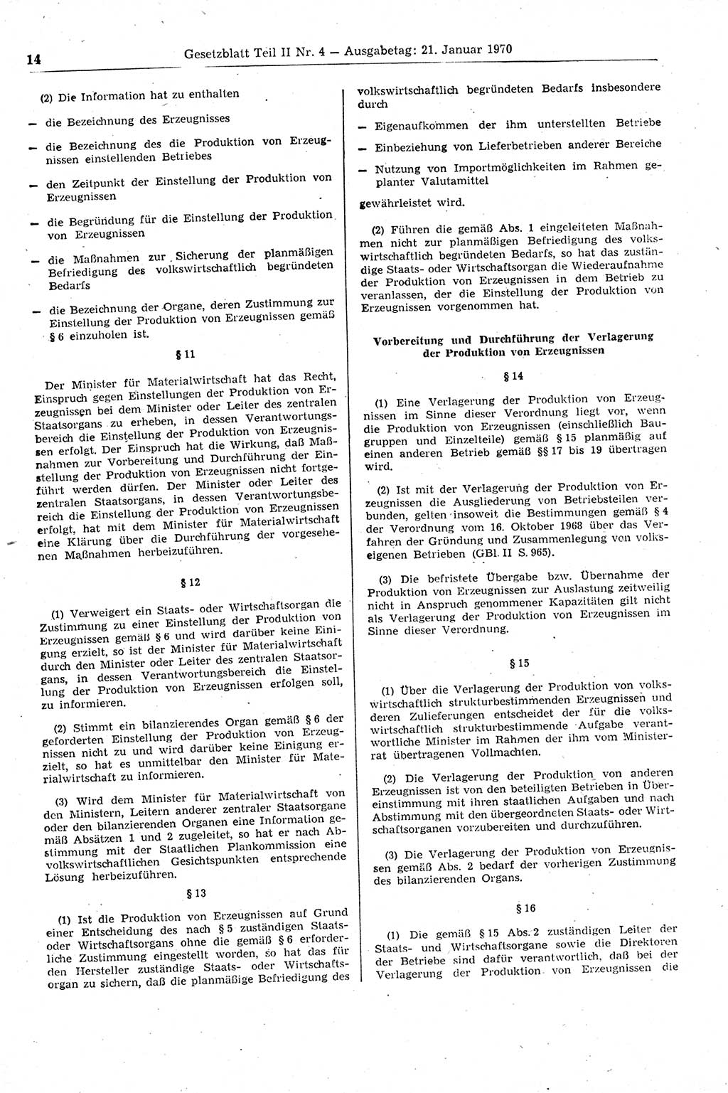 Gesetzblatt (GBl.) der Deutschen Demokratischen Republik (DDR) Teil ⅠⅠ 1970, Seite 14 (GBl. DDR ⅠⅠ 1970, S. 14)