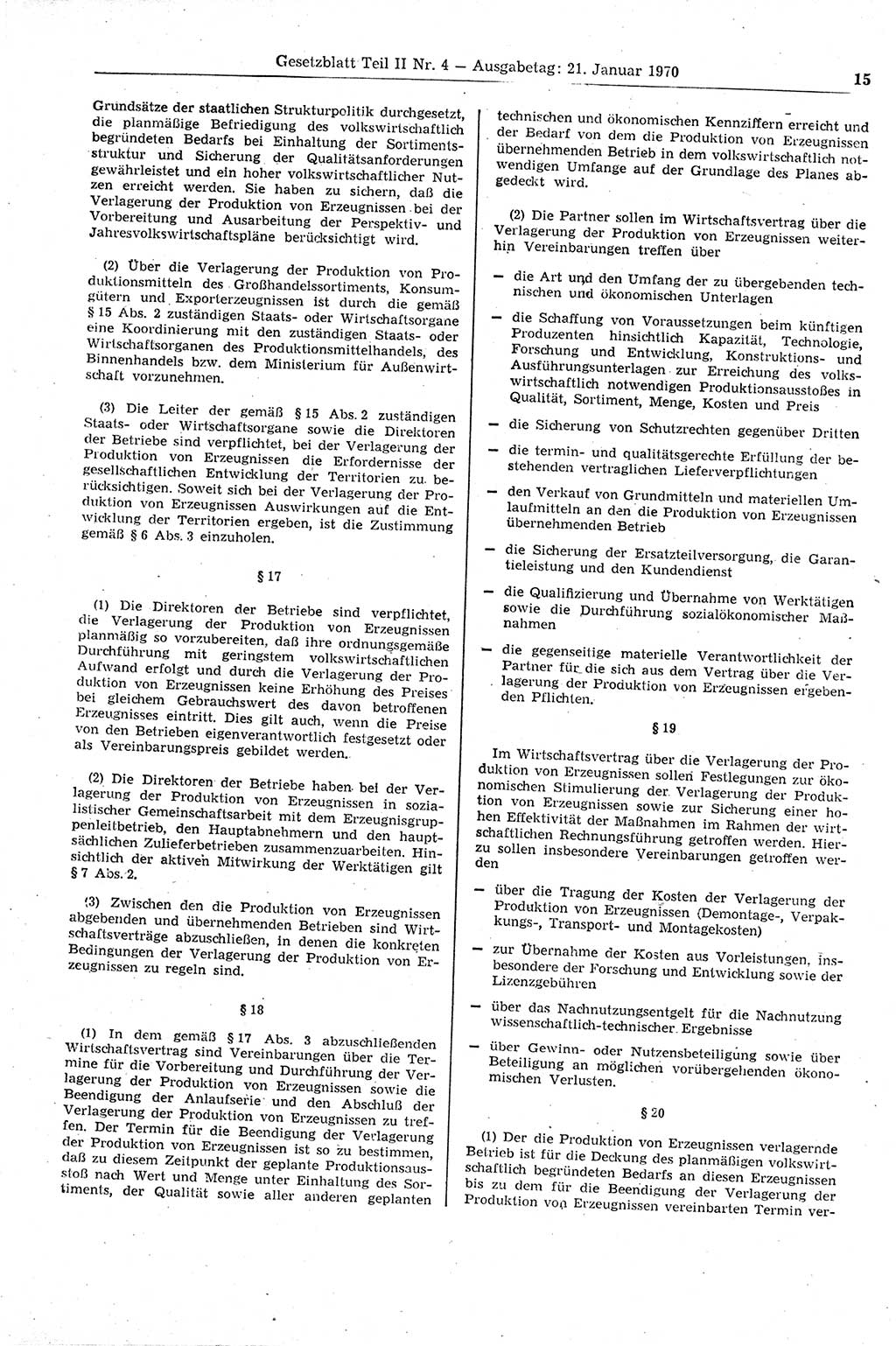 Gesetzblatt (GBl.) der Deutschen Demokratischen Republik (DDR) Teil ⅠⅠ 1970, Seite 15 (GBl. DDR ⅠⅠ 1970, S. 15)