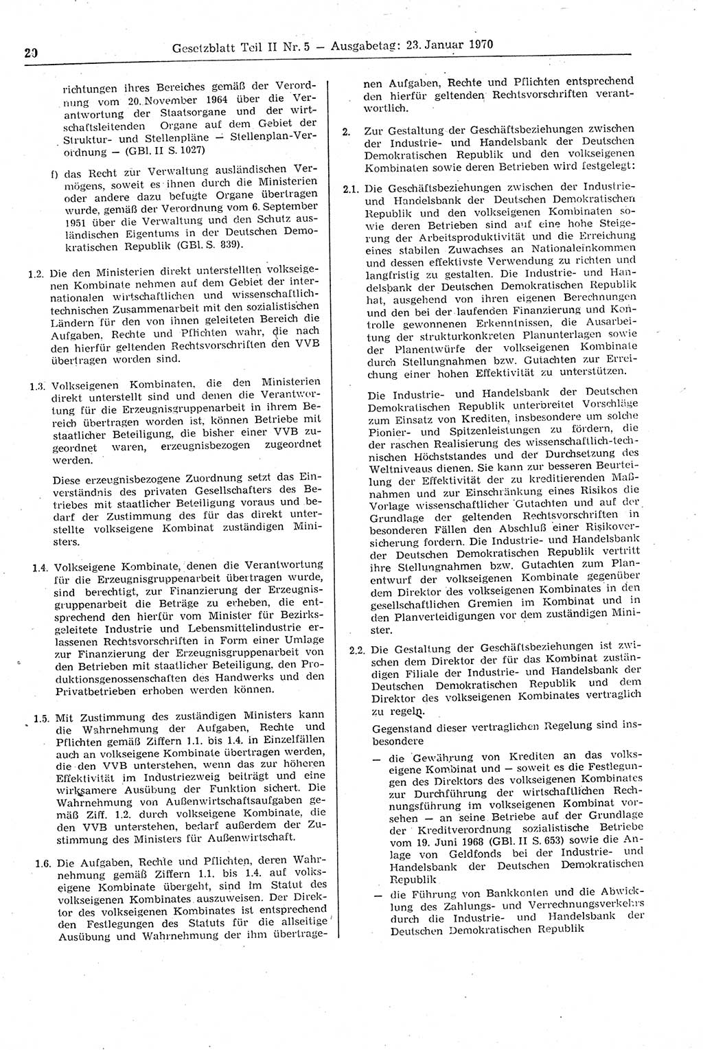 Gesetzblatt (GBl.) der Deutschen Demokratischen Republik (DDR) Teil ⅠⅠ 1970, Seite 20 (GBl. DDR ⅠⅠ 1970, S. 20)