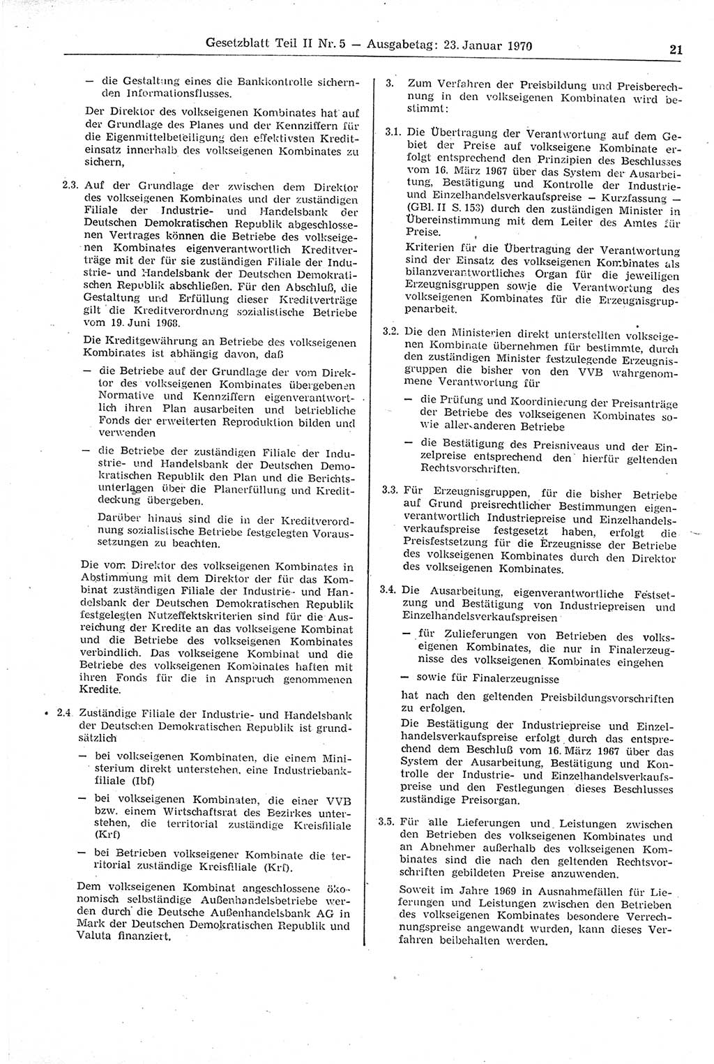 Gesetzblatt (GBl.) der Deutschen Demokratischen Republik (DDR) Teil ⅠⅠ 1970, Seite 21 (GBl. DDR ⅠⅠ 1970, S. 21)