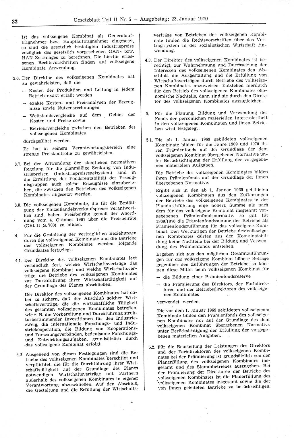 Gesetzblatt (GBl.) der Deutschen Demokratischen Republik (DDR) Teil ⅠⅠ 1970, Seite 22 (GBl. DDR ⅠⅠ 1970, S. 22)