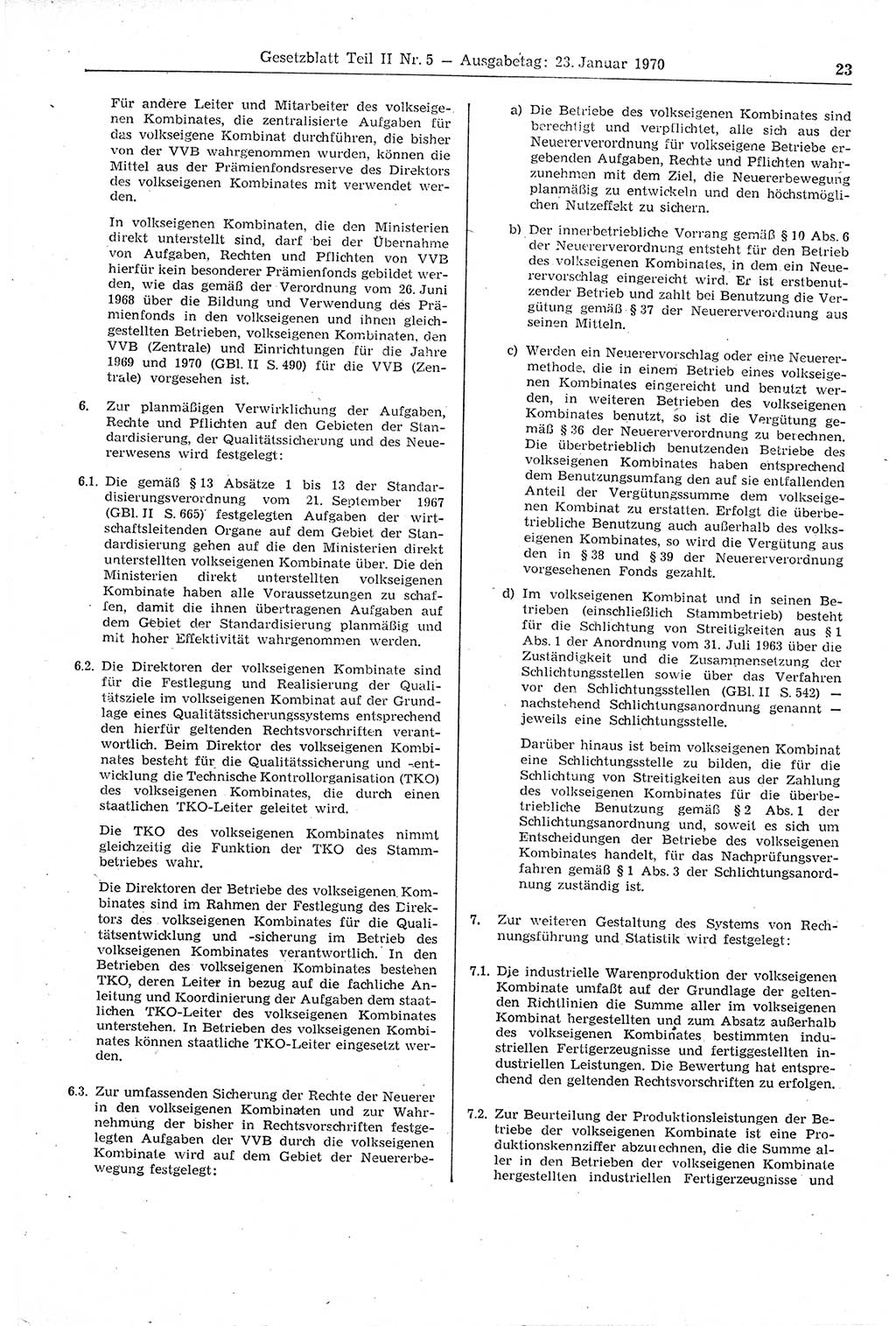 Gesetzblatt (GBl.) der Deutschen Demokratischen Republik (DDR) Teil ⅠⅠ 1970, Seite 23 (GBl. DDR ⅠⅠ 1970, S. 23)