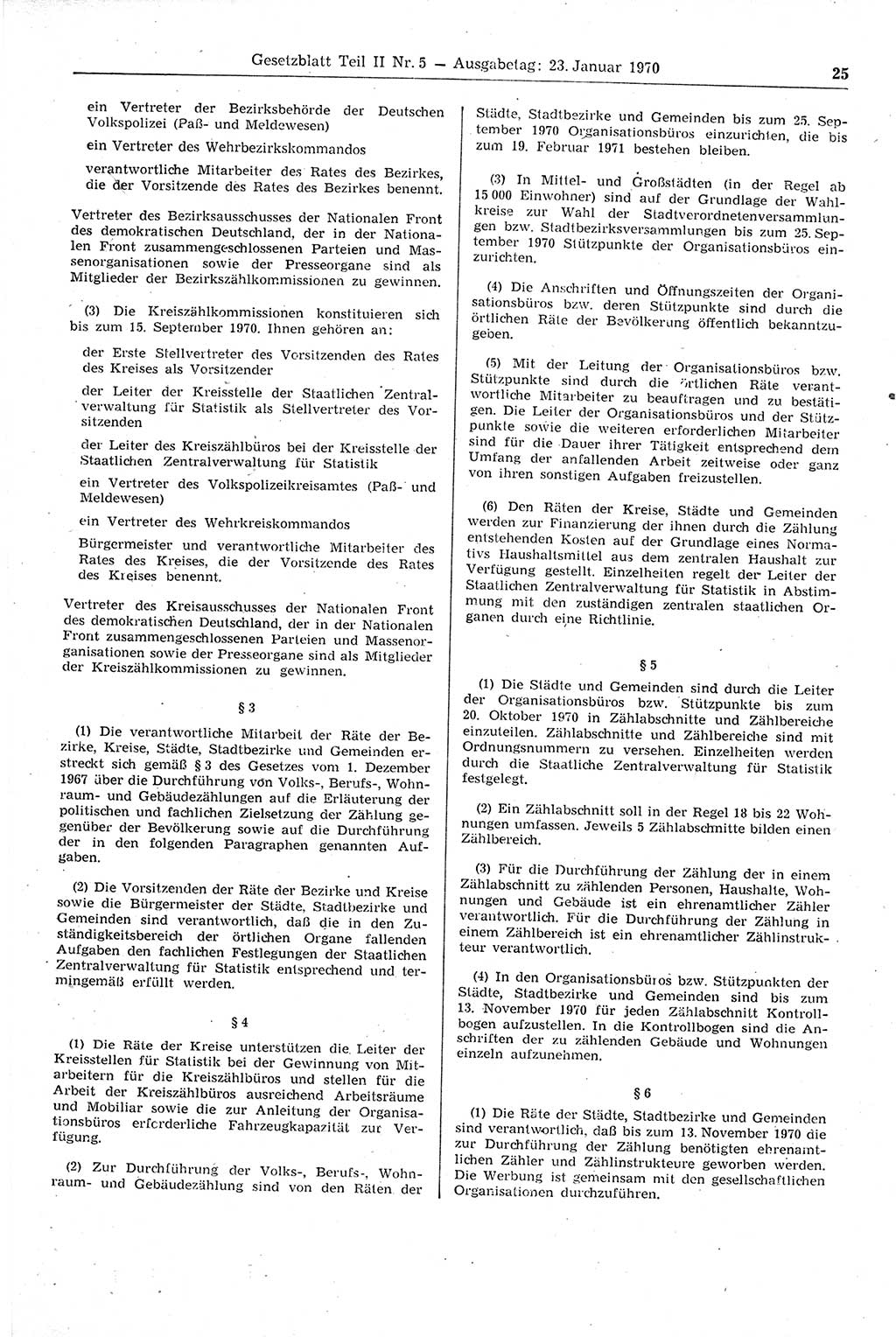 Gesetzblatt (GBl.) der Deutschen Demokratischen Republik (DDR) Teil ⅠⅠ 1970, Seite 25 (GBl. DDR ⅠⅠ 1970, S. 25)