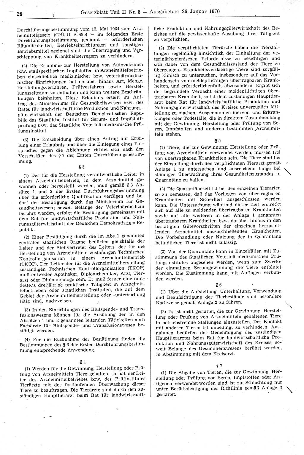 Gesetzblatt (GBl.) der Deutschen Demokratischen Republik (DDR) Teil ⅠⅠ 1970, Seite 28 (GBl. DDR ⅠⅠ 1970, S. 28)