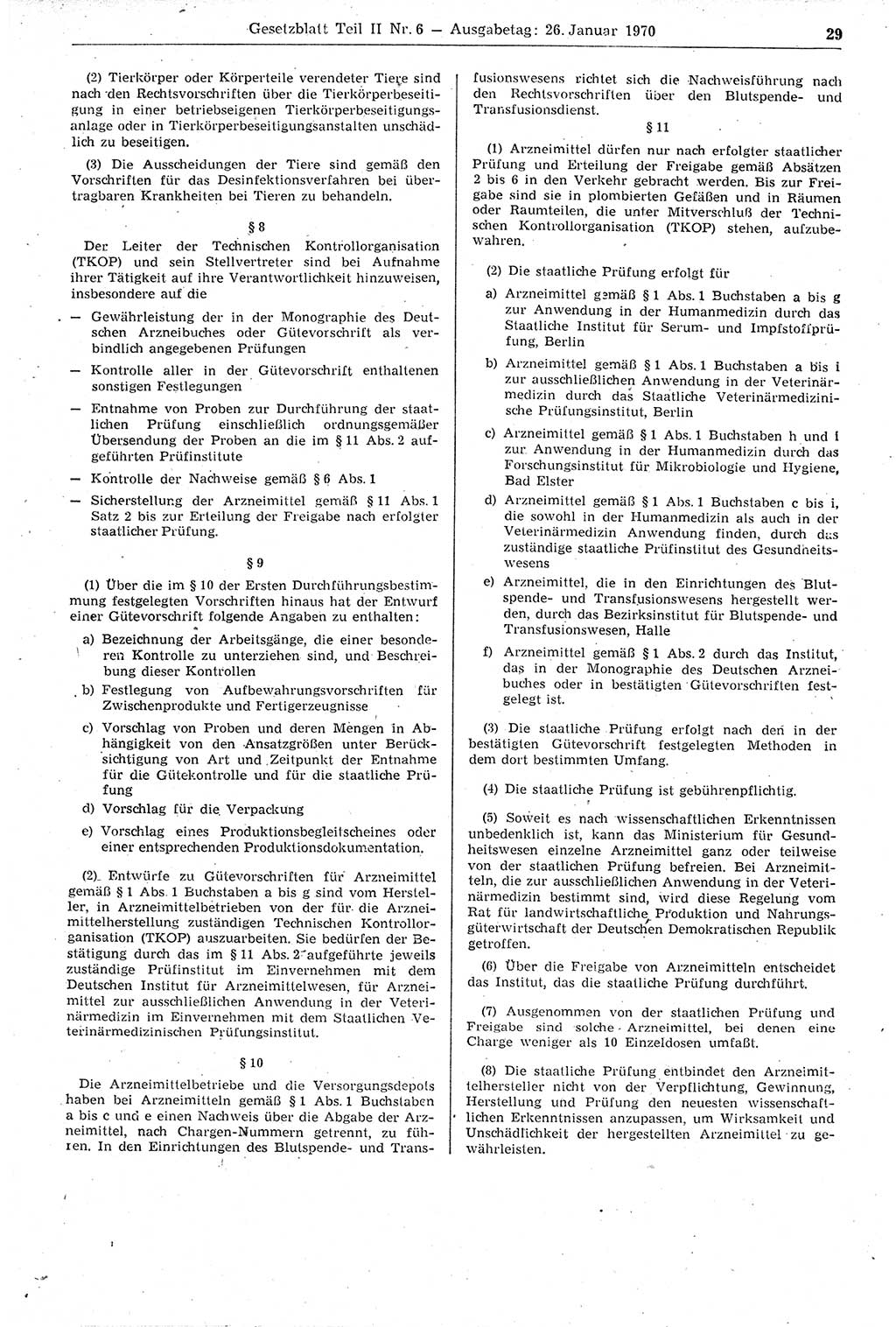 Gesetzblatt (GBl.) der Deutschen Demokratischen Republik (DDR) Teil ⅠⅠ 1970, Seite 29 (GBl. DDR ⅠⅠ 1970, S. 29)
