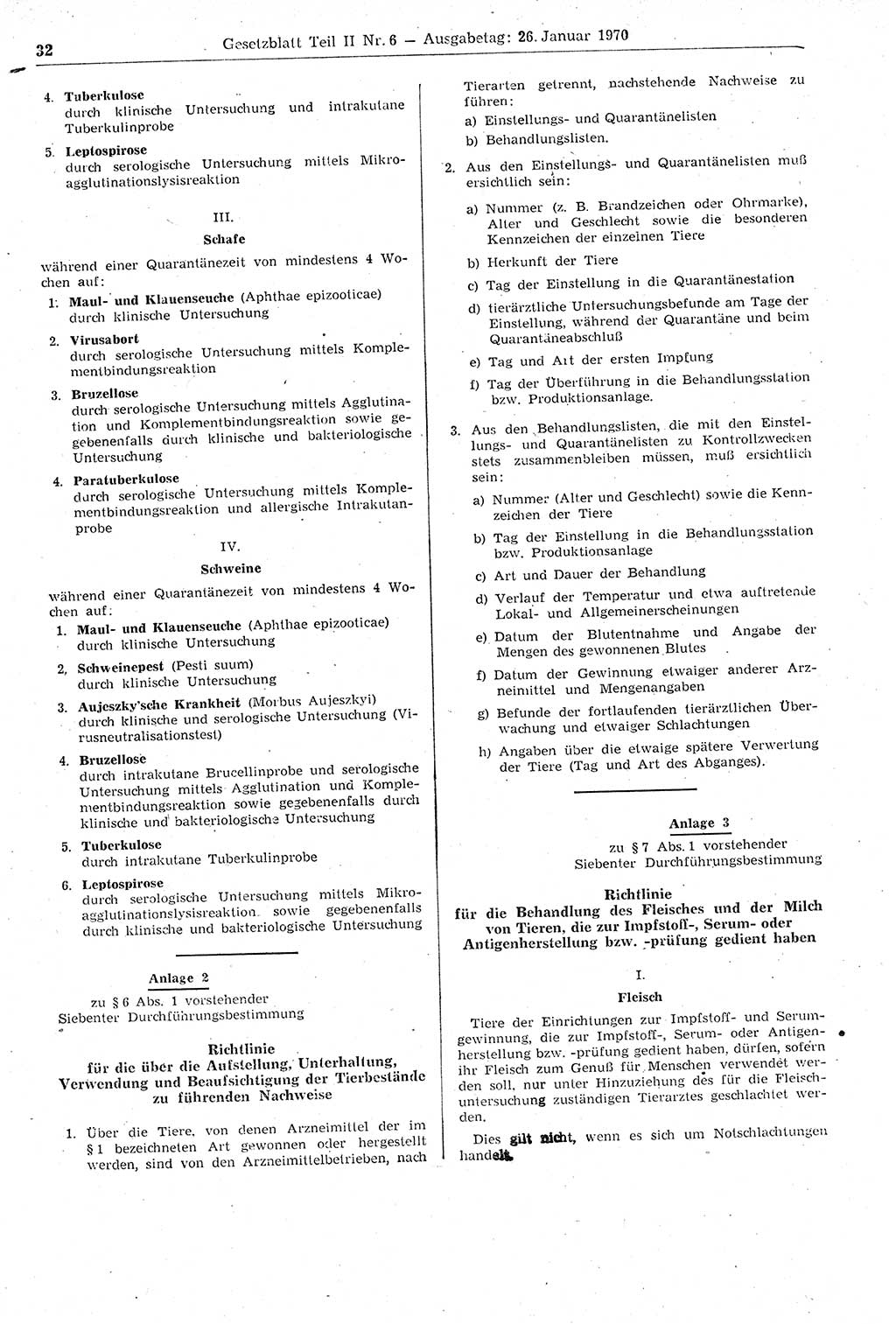 Gesetzblatt (GBl.) der Deutschen Demokratischen Republik (DDR) Teil ⅠⅠ 1970, Seite 32 (GBl. DDR ⅠⅠ 1970, S. 32)