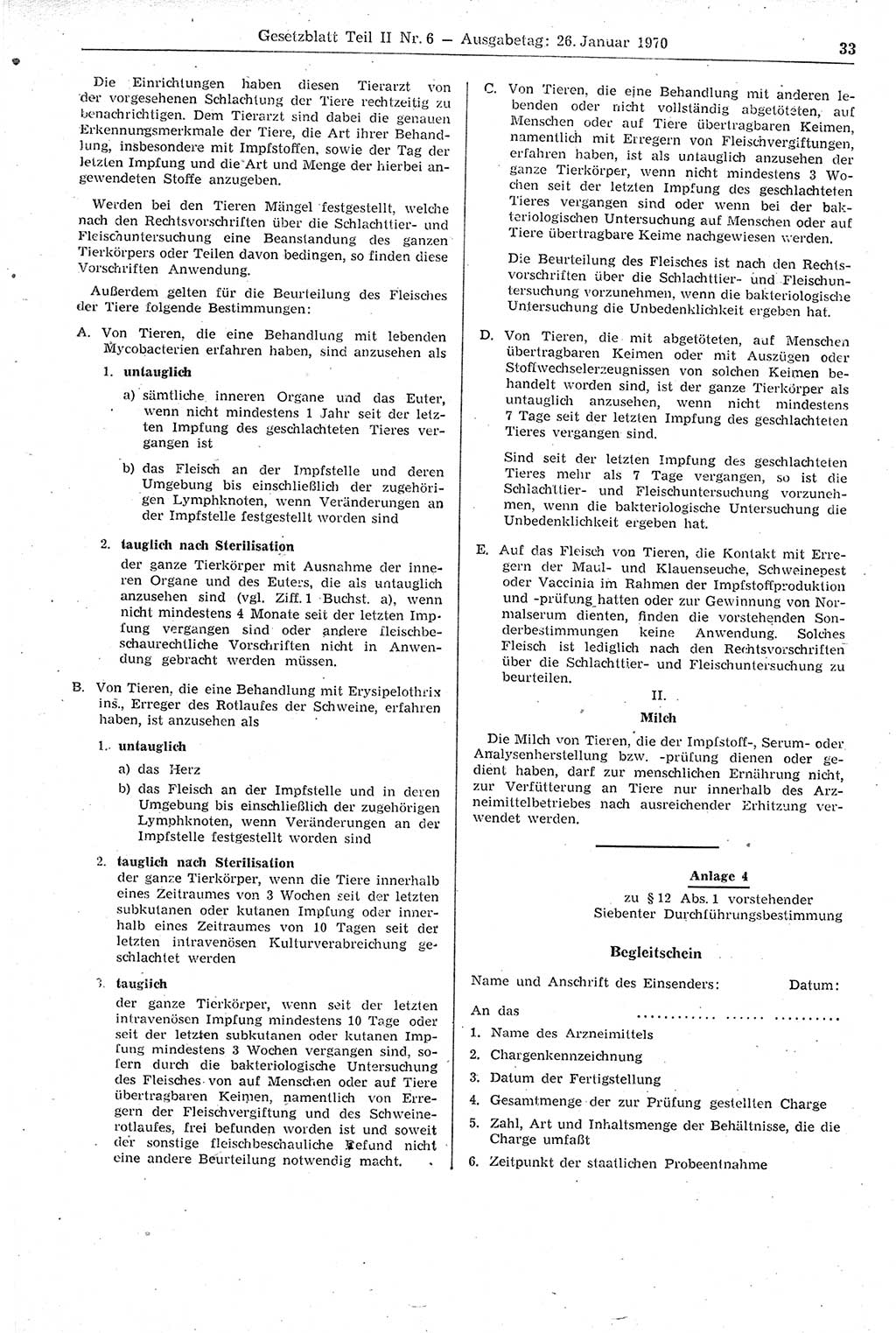 Gesetzblatt (GBl.) der Deutschen Demokratischen Republik (DDR) Teil ⅠⅠ 1970, Seite 33 (GBl. DDR ⅠⅠ 1970, S. 33)
