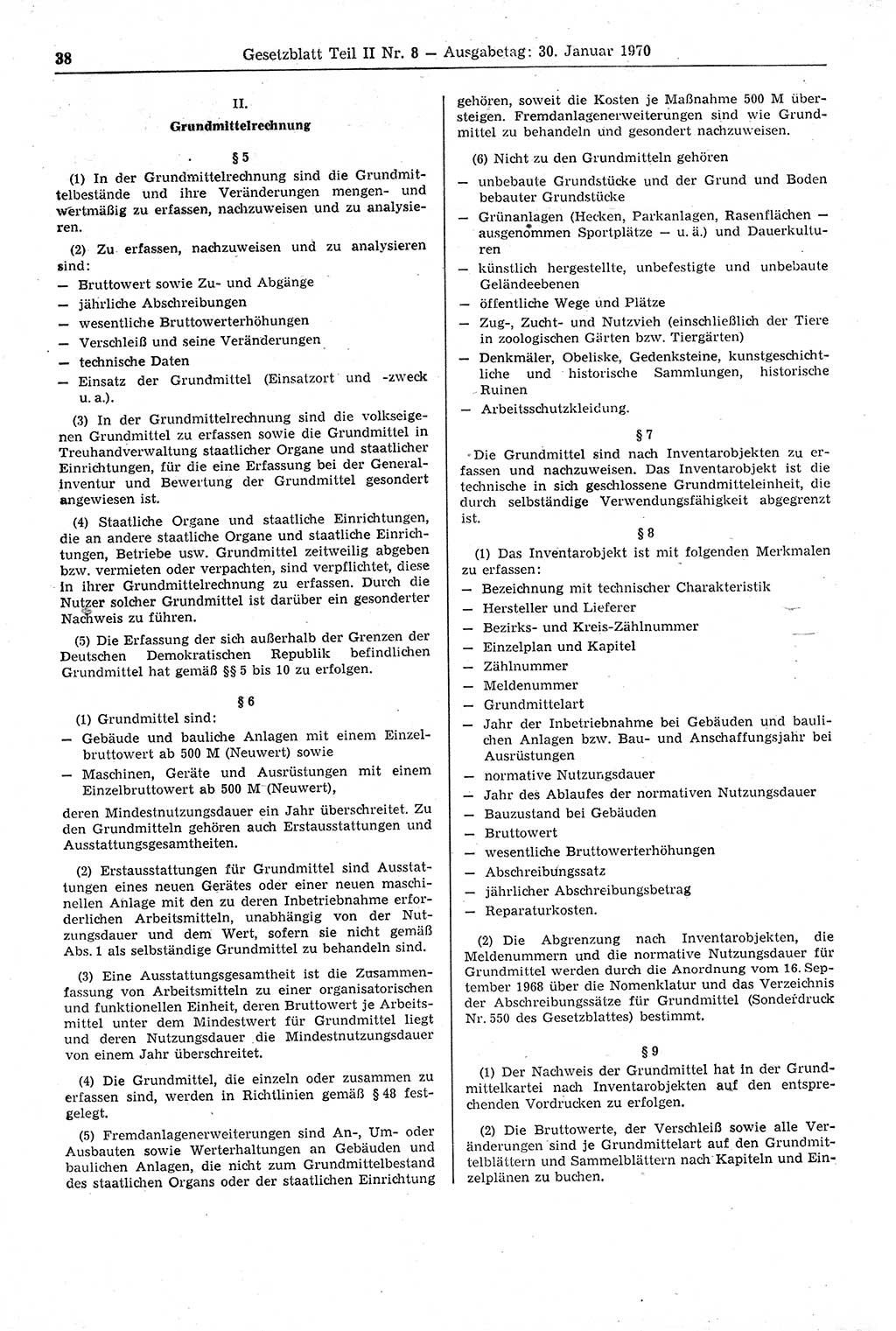 Gesetzblatt (GBl.) der Deutschen Demokratischen Republik (DDR) Teil ⅠⅠ 1970, Seite 38 (GBl. DDR ⅠⅠ 1970, S. 38)