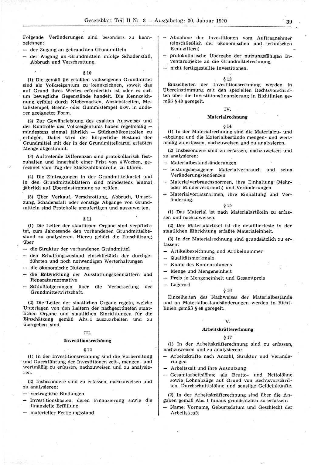 Gesetzblatt (GBl.) der Deutschen Demokratischen Republik (DDR) Teil ⅠⅠ 1970, Seite 39 (GBl. DDR ⅠⅠ 1970, S. 39)