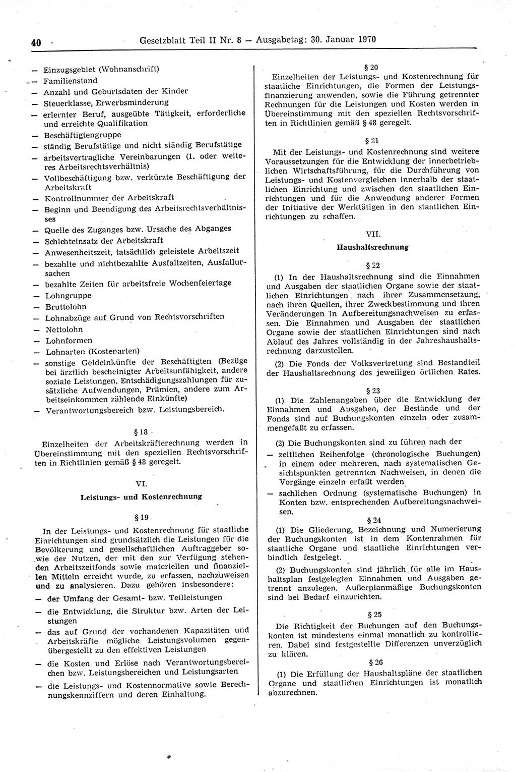 Gesetzblatt (GBl.) der Deutschen Demokratischen Republik (DDR) Teil ⅠⅠ 1970, Seite 40 (GBl. DDR ⅠⅠ 1970, S. 40)