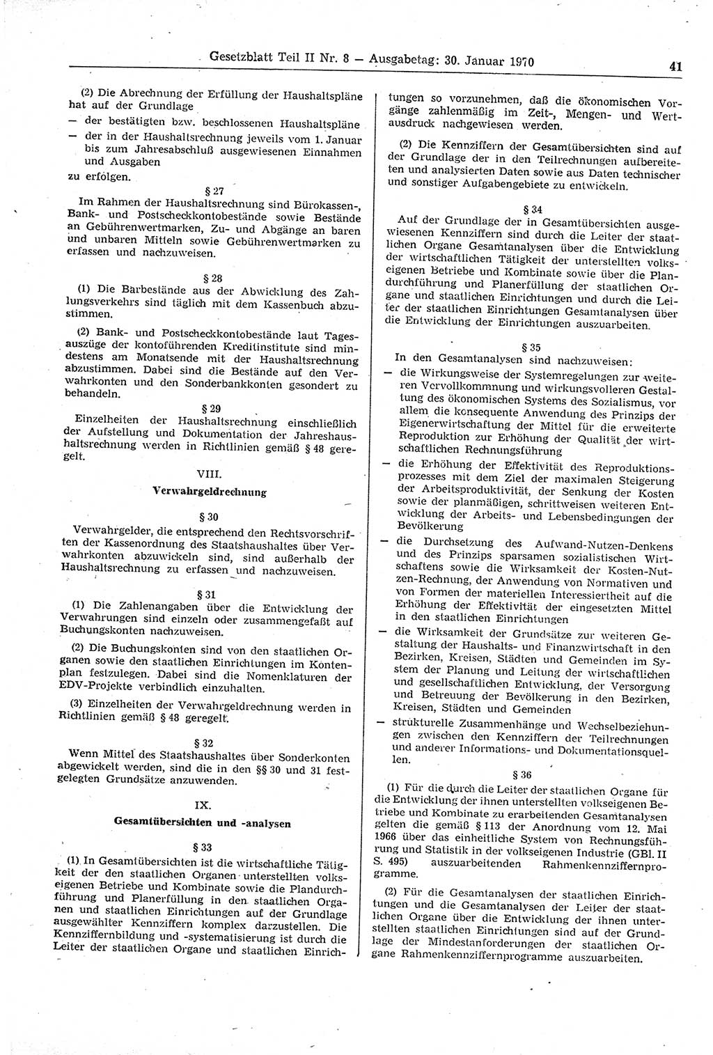 Gesetzblatt (GBl.) der Deutschen Demokratischen Republik (DDR) Teil ⅠⅠ 1970, Seite 41 (GBl. DDR ⅠⅠ 1970, S. 41)