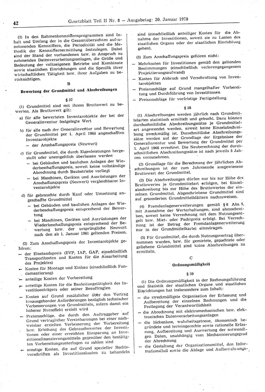 Gesetzblatt (GBl.) der Deutschen Demokratischen Republik (DDR) Teil ⅠⅠ 1970, Seite 42 (GBl. DDR ⅠⅠ 1970, S. 42)