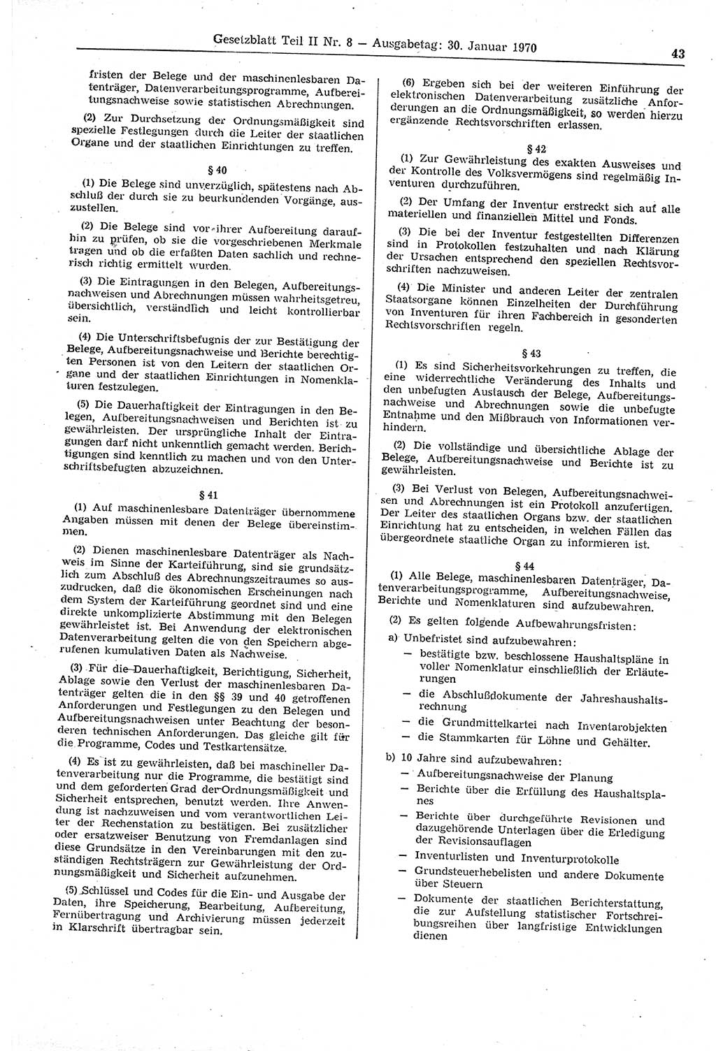 Gesetzblatt (GBl.) der Deutschen Demokratischen Republik (DDR) Teil ⅠⅠ 1970, Seite 43 (GBl. DDR ⅠⅠ 1970, S. 43)