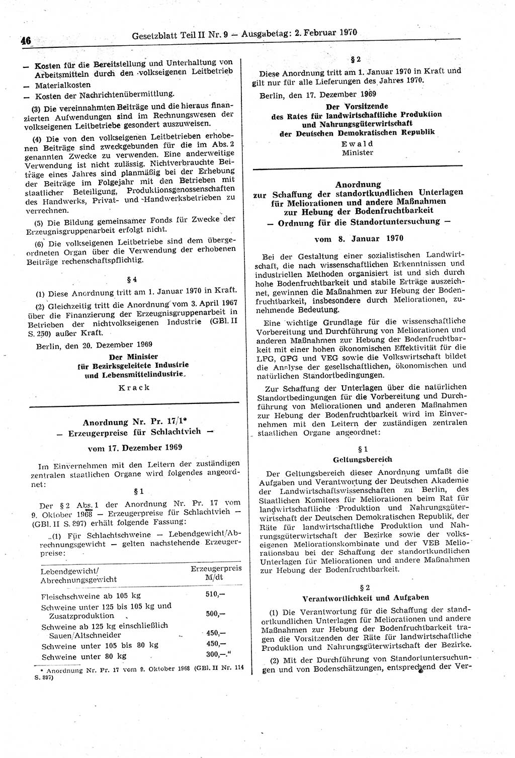 Gesetzblatt (GBl.) der Deutschen Demokratischen Republik (DDR) Teil ⅠⅠ 1970, Seite 46 (GBl. DDR ⅠⅠ 1970, S. 46)