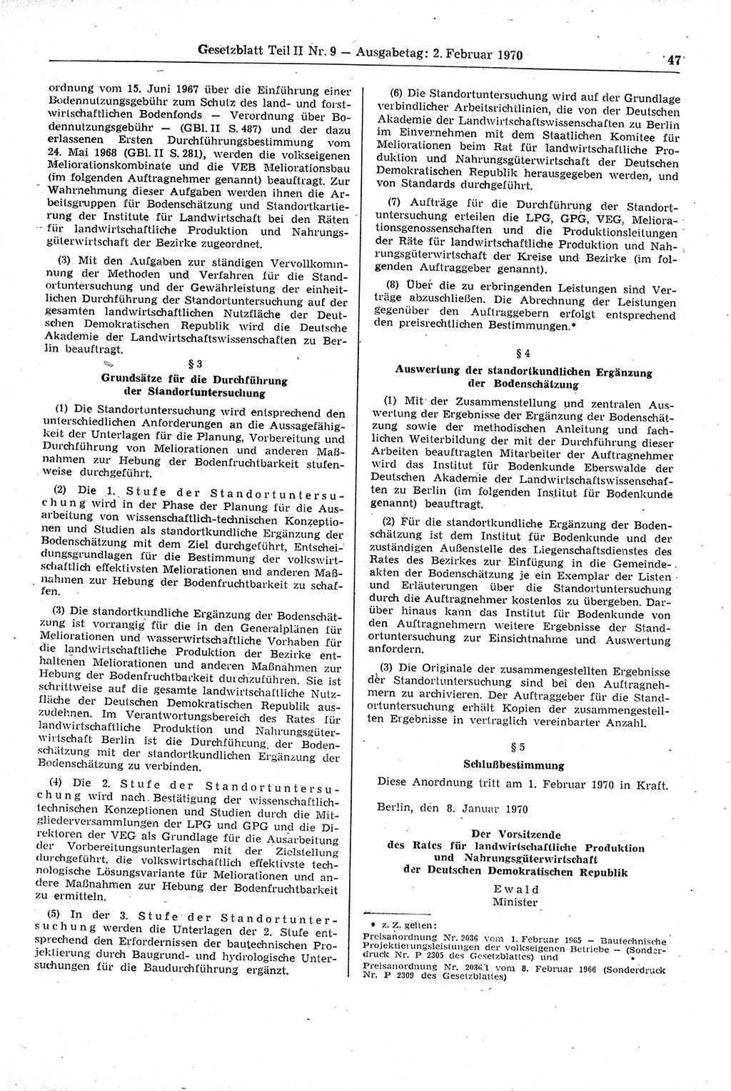 Gesetzblatt (GBl.) der Deutschen Demokratischen Republik (DDR) Teil ⅠⅠ 1970, Seite 47 (GBl. DDR ⅠⅠ 1970, S. 47)